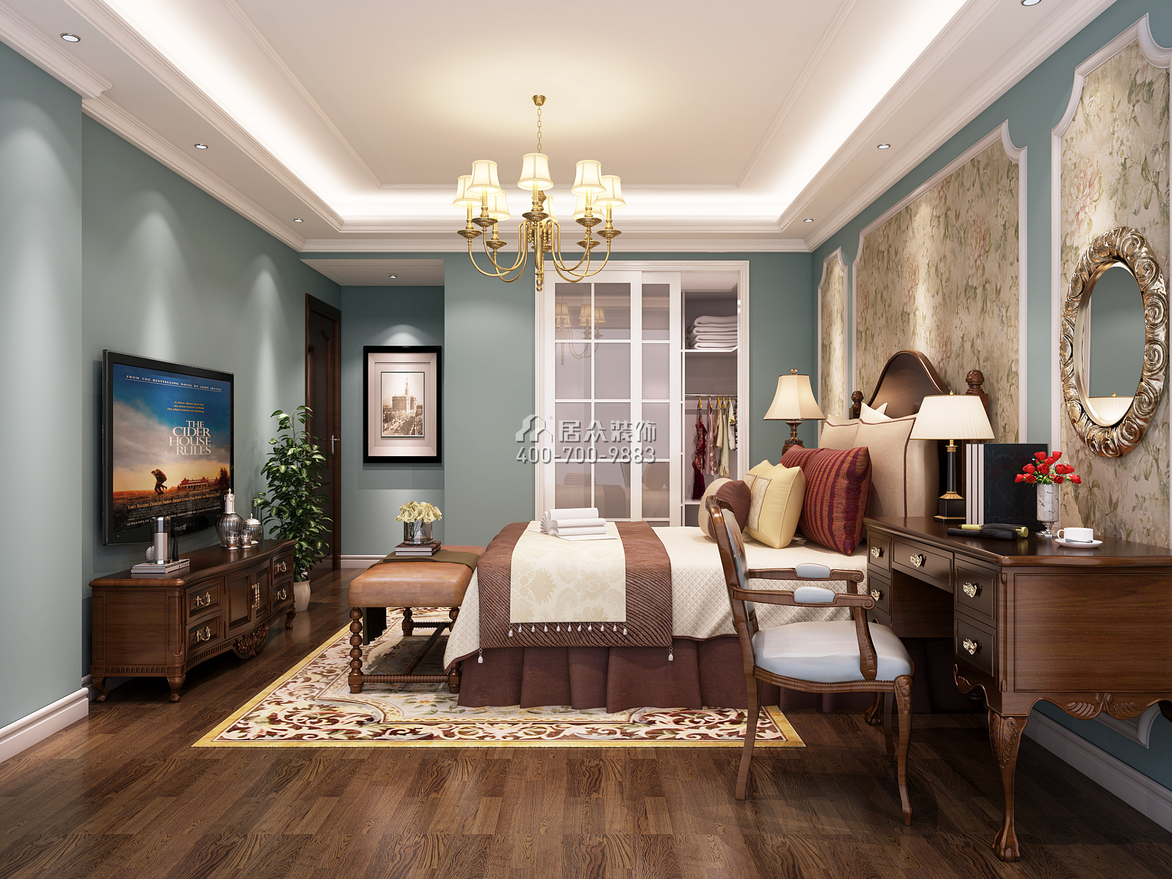 奥园神农养生城114平方米美式风格平层户型卧室装修效果图