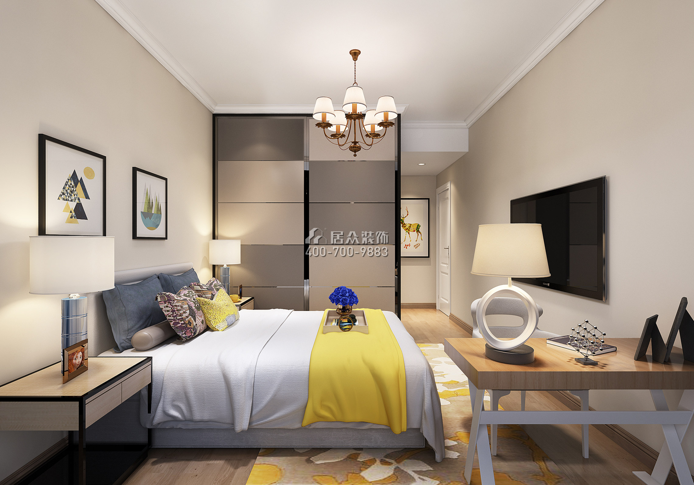 星河传奇一期100平方米现代简约风格平层户型卧室装修效果图