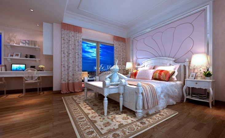 卓辉金色外滩300平方米北欧风格复式户型卧室装修效果图