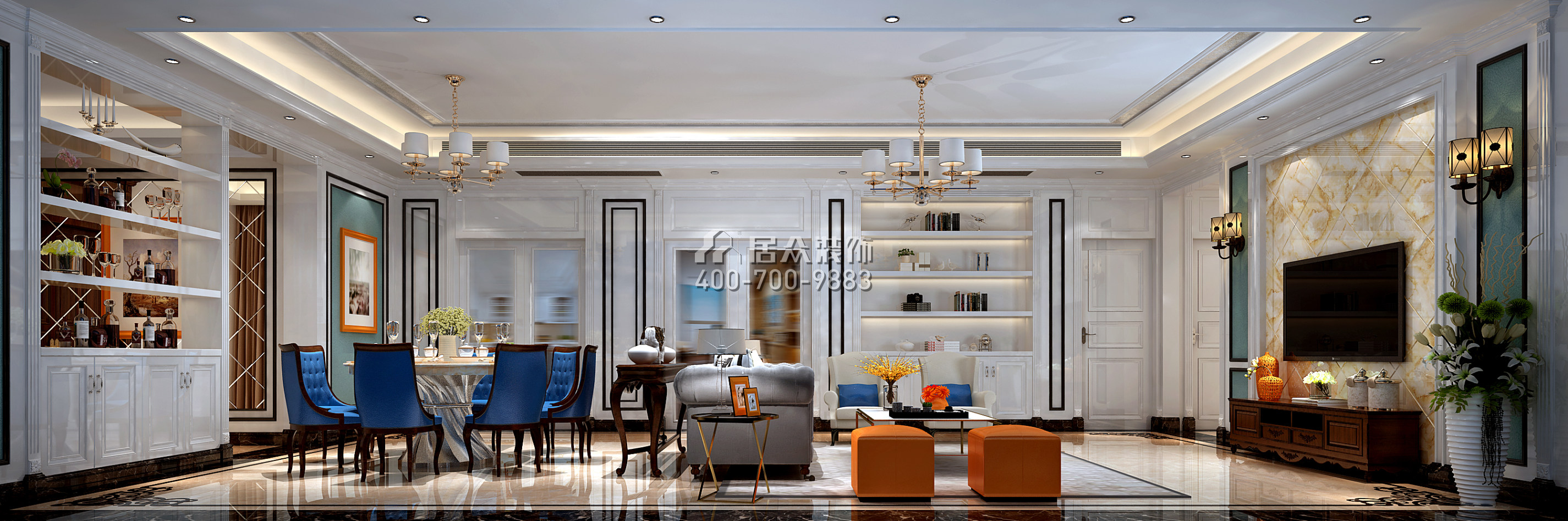 和胜天誉158平方米现代简约风格平层户型客厅装修效果图