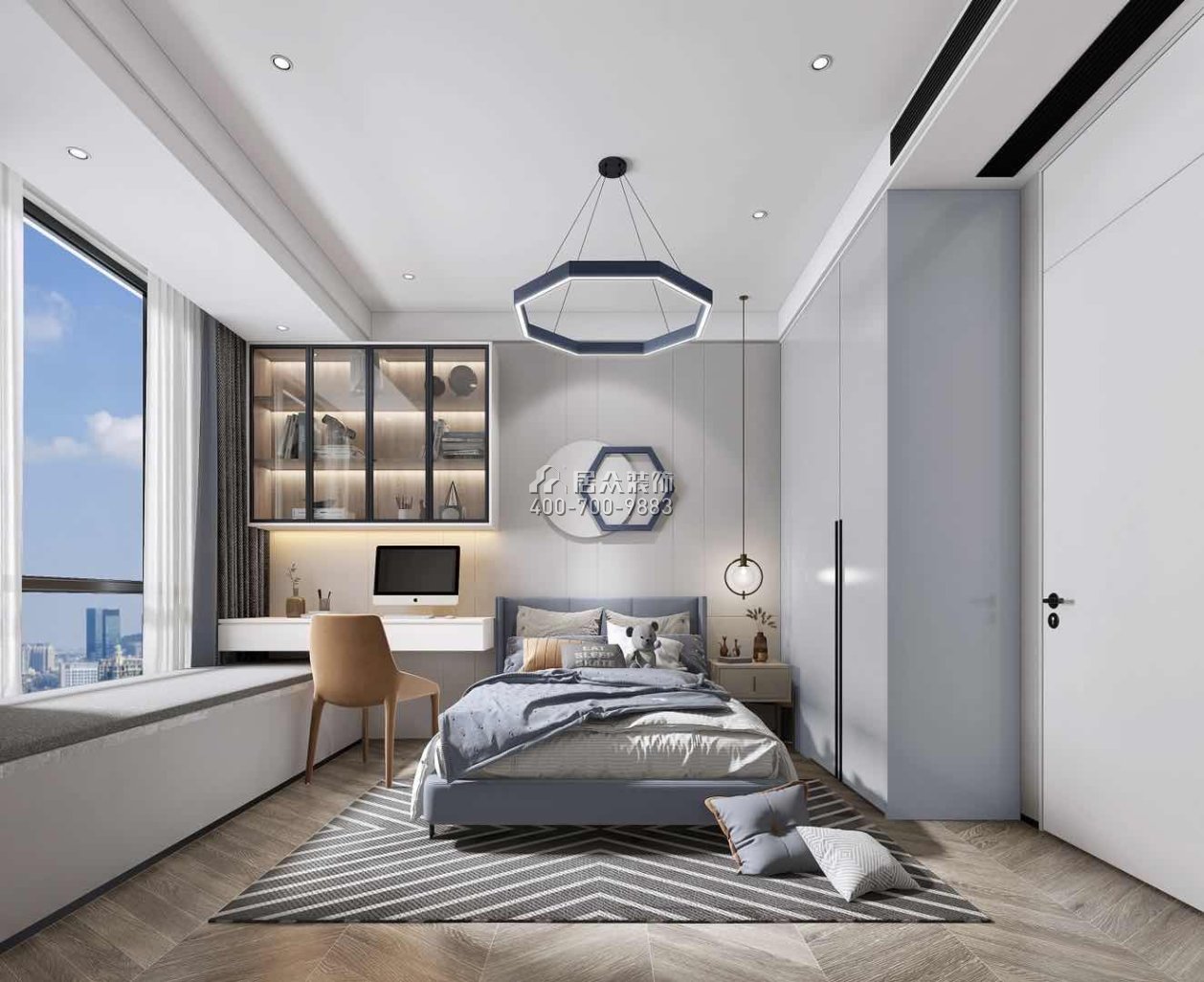 天健天骄123平方米现代简约风格平层户型卧室装修效果图