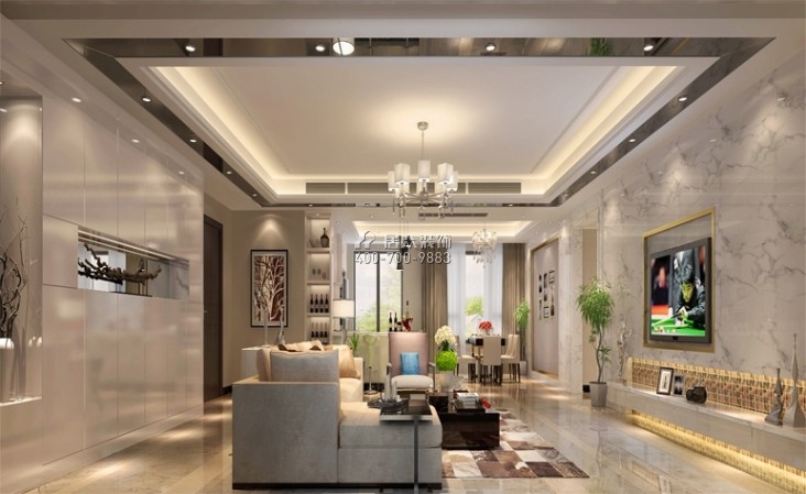 天地新城雍江御庭225平方米现代简约风格平层户型客厅装修效果图