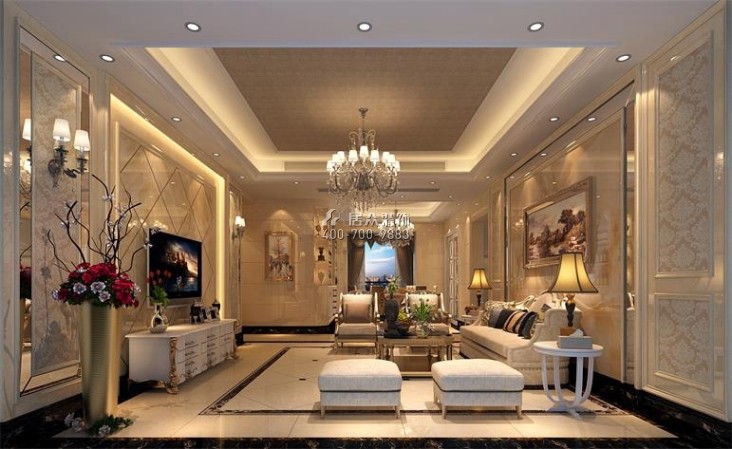融創紫泉楓丹188平方米歐式風格別墅戶型客廳裝修效果圖