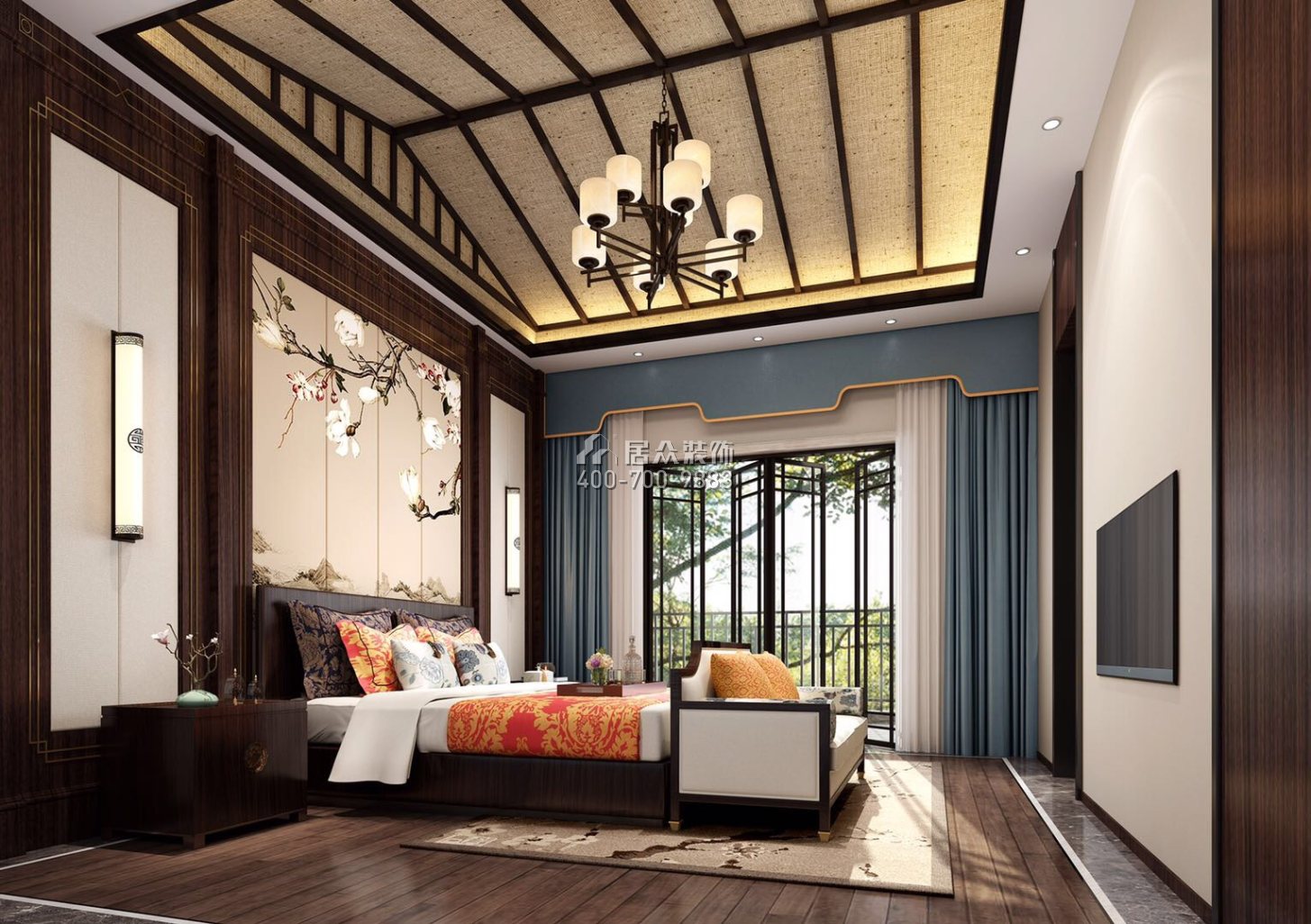 江滨新城白鹭湾800平方米中式风格别墅户型卧室装修效果图