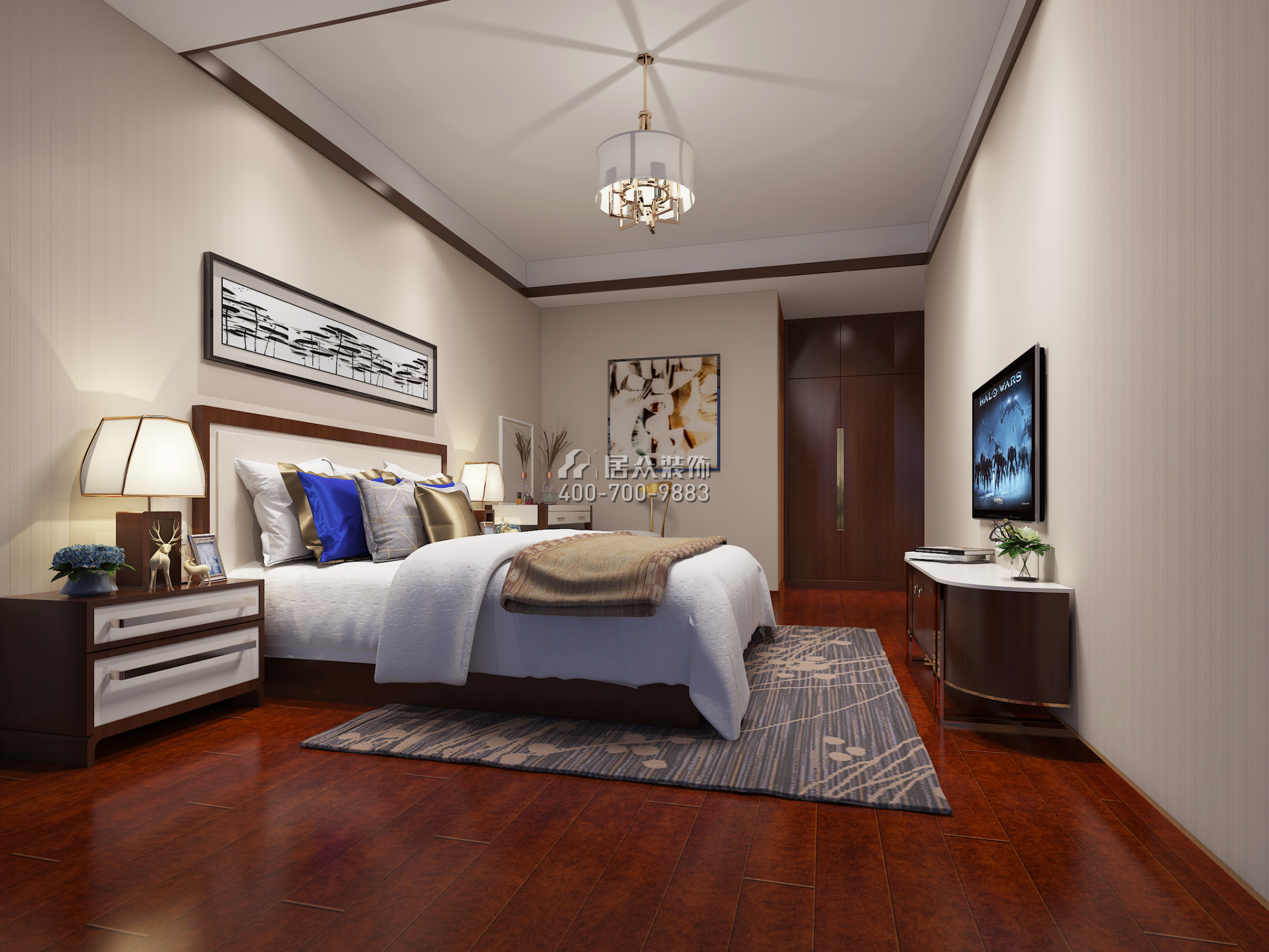 华晖云门120平方米现代简约风格平层户型卧室装修效果图