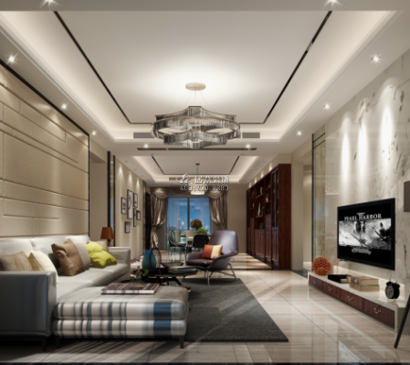 雅居樂劍橋郡245平方米中式風格平層戶型客廳裝修效果圖