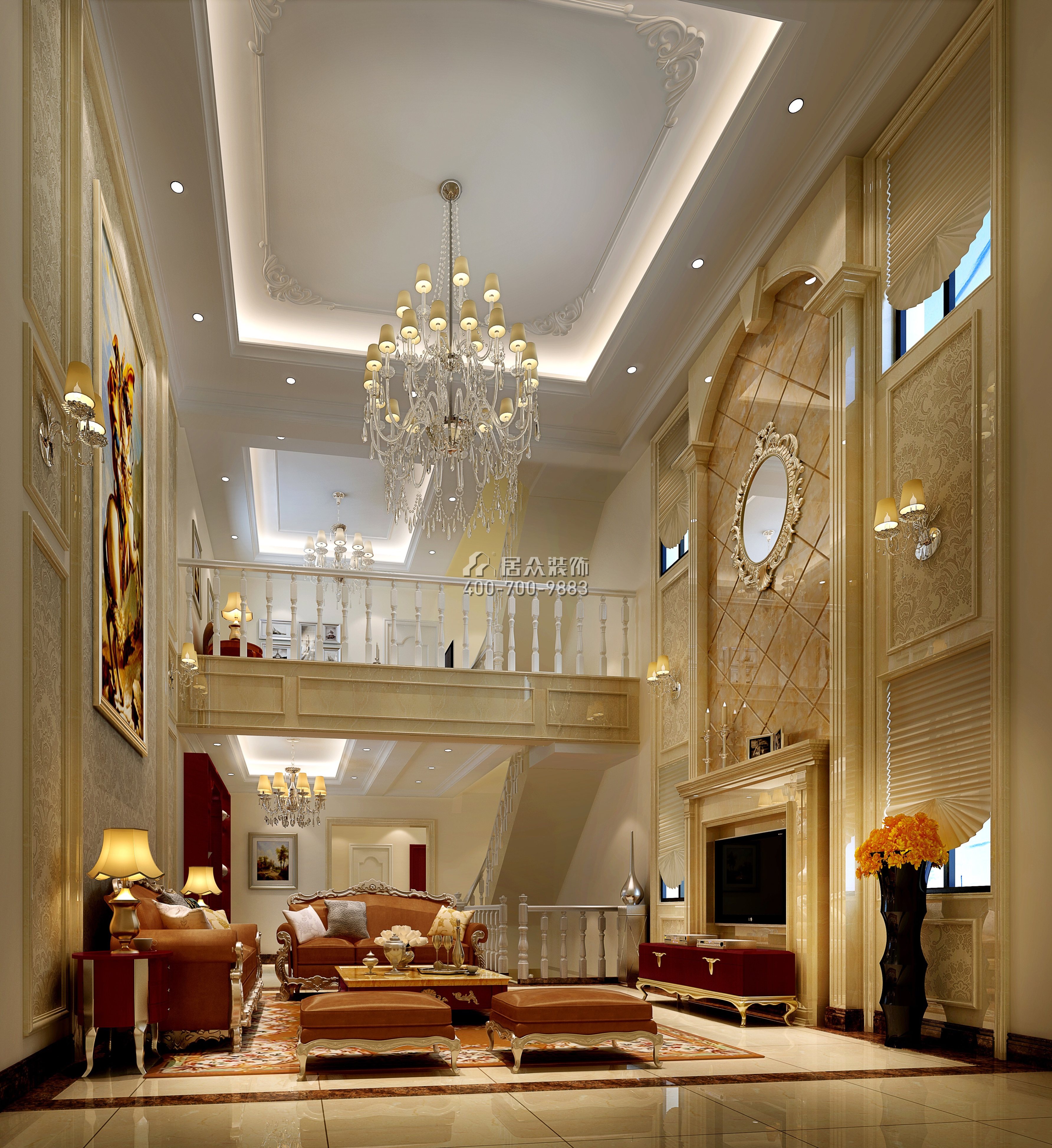 皇庭波西塔諾400平方米歐式風格別墅戶型客廳裝修效果圖
