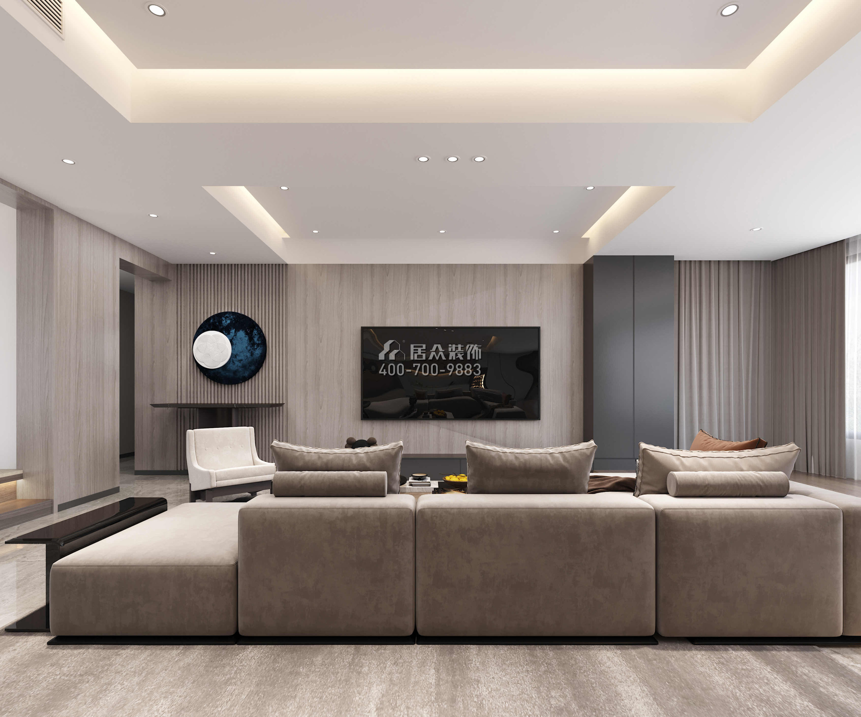 華發綠洋灣168平方米現代簡約風格平層戶型客廳裝修效果圖
