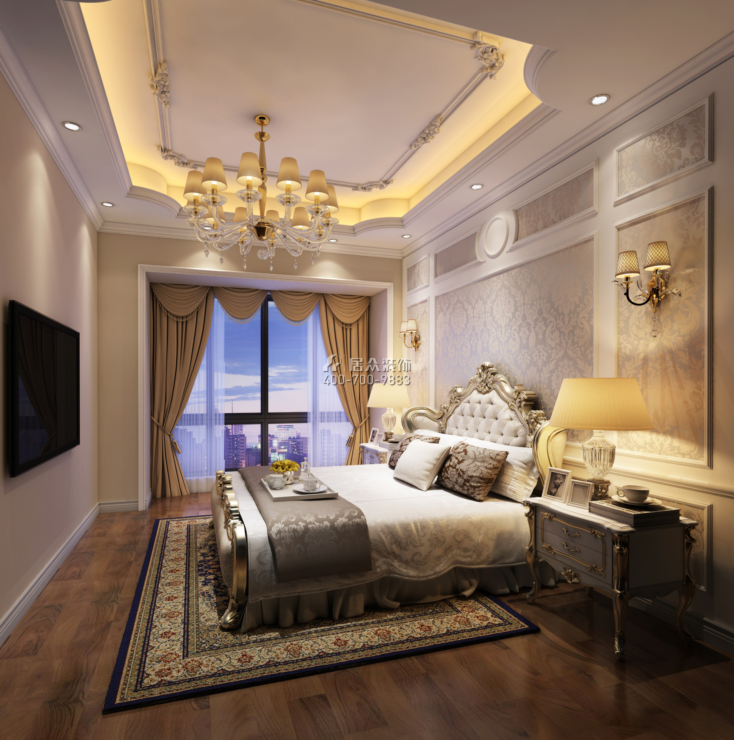 尚峰花园110平方米欧式风格平层户型卧室装修效果图