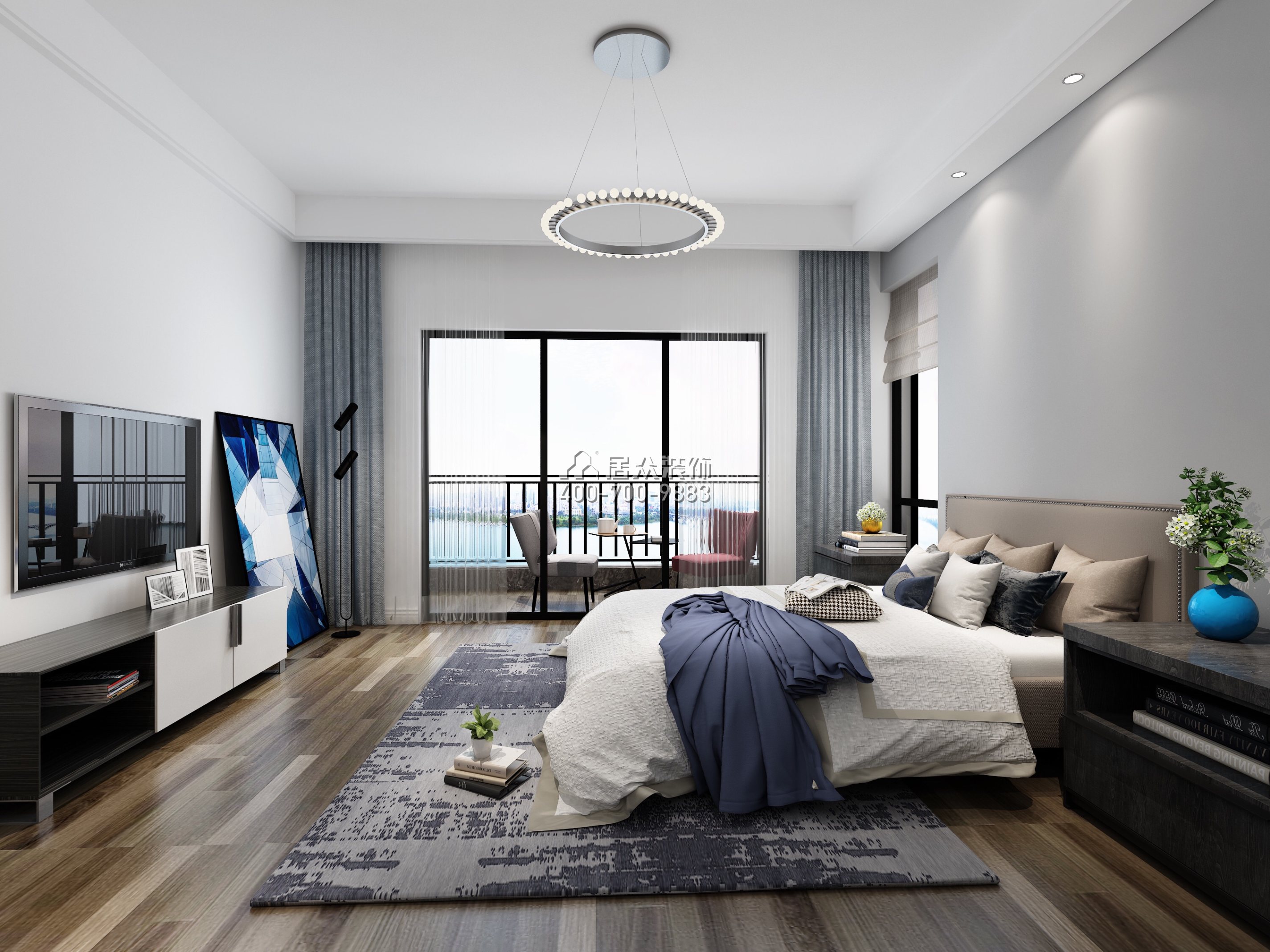 华发峰景湾216平方米北欧风格平层户型卧室装修效果图