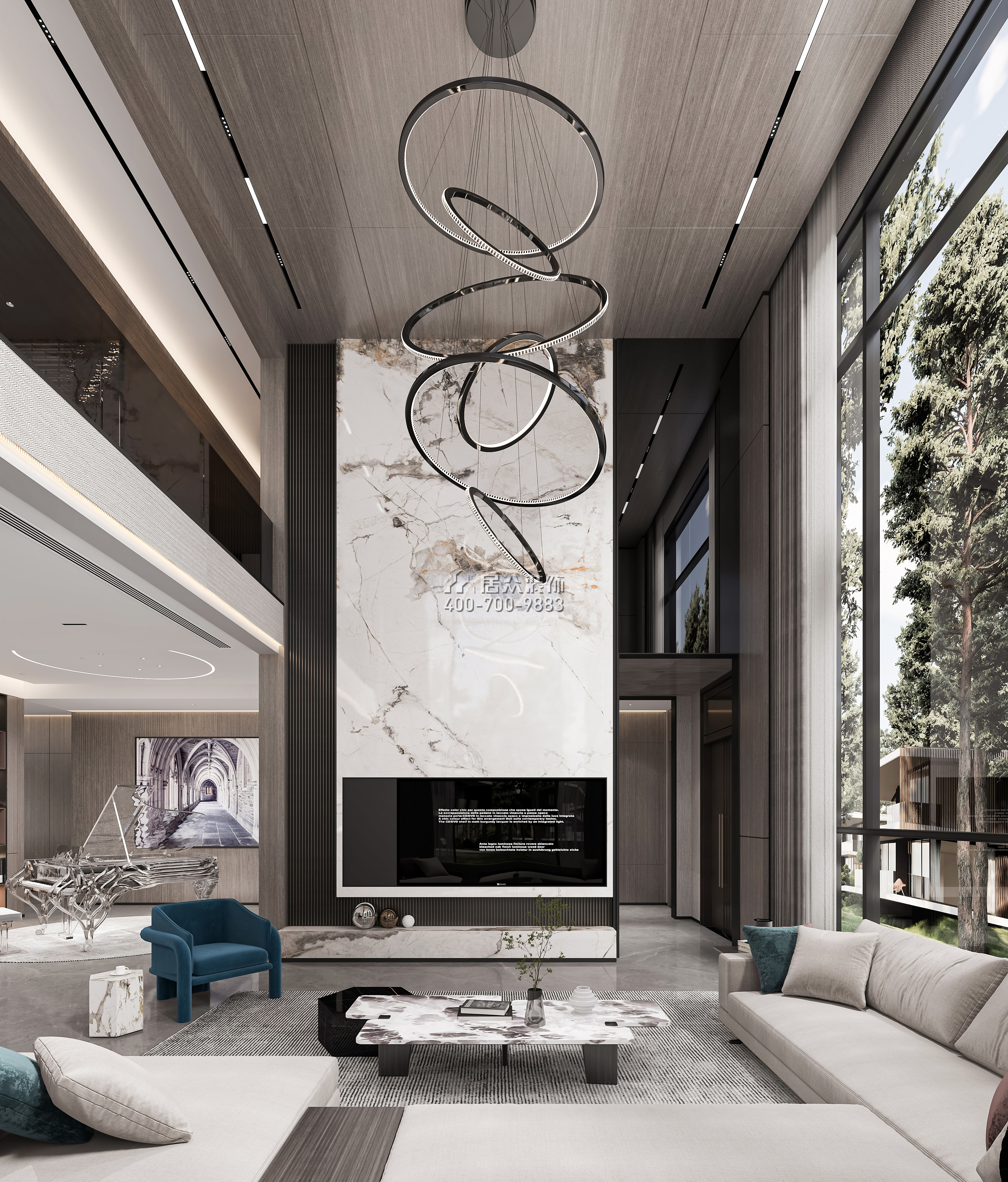 海逸豪庭900平方米現代簡約風格別墅戶型客廳裝修效果圖