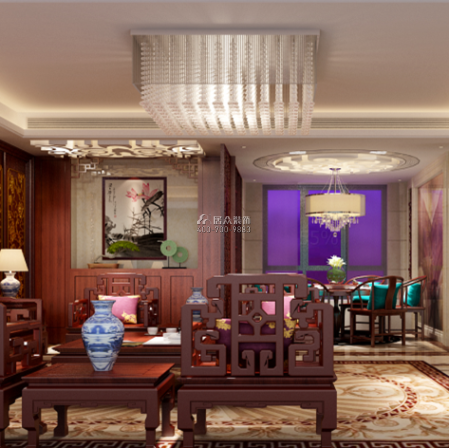 中洲中央公园160平方米中式风格平层户型客厅装修效果图