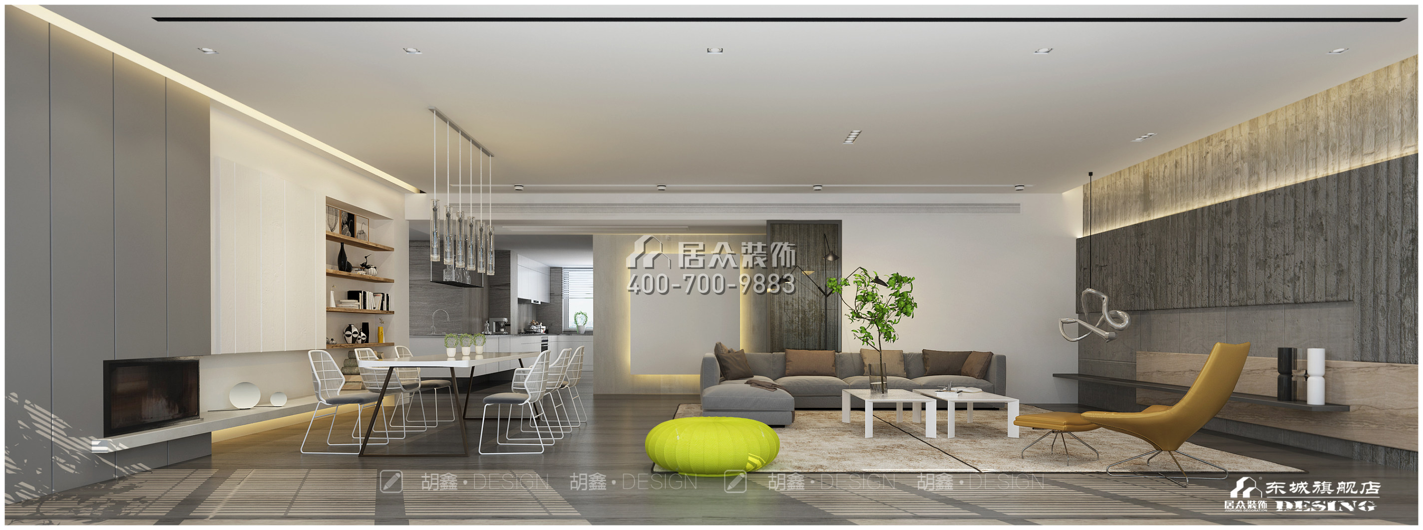 保利國際廣場320平方米現代簡約風格平層戶型客廳裝修效果圖