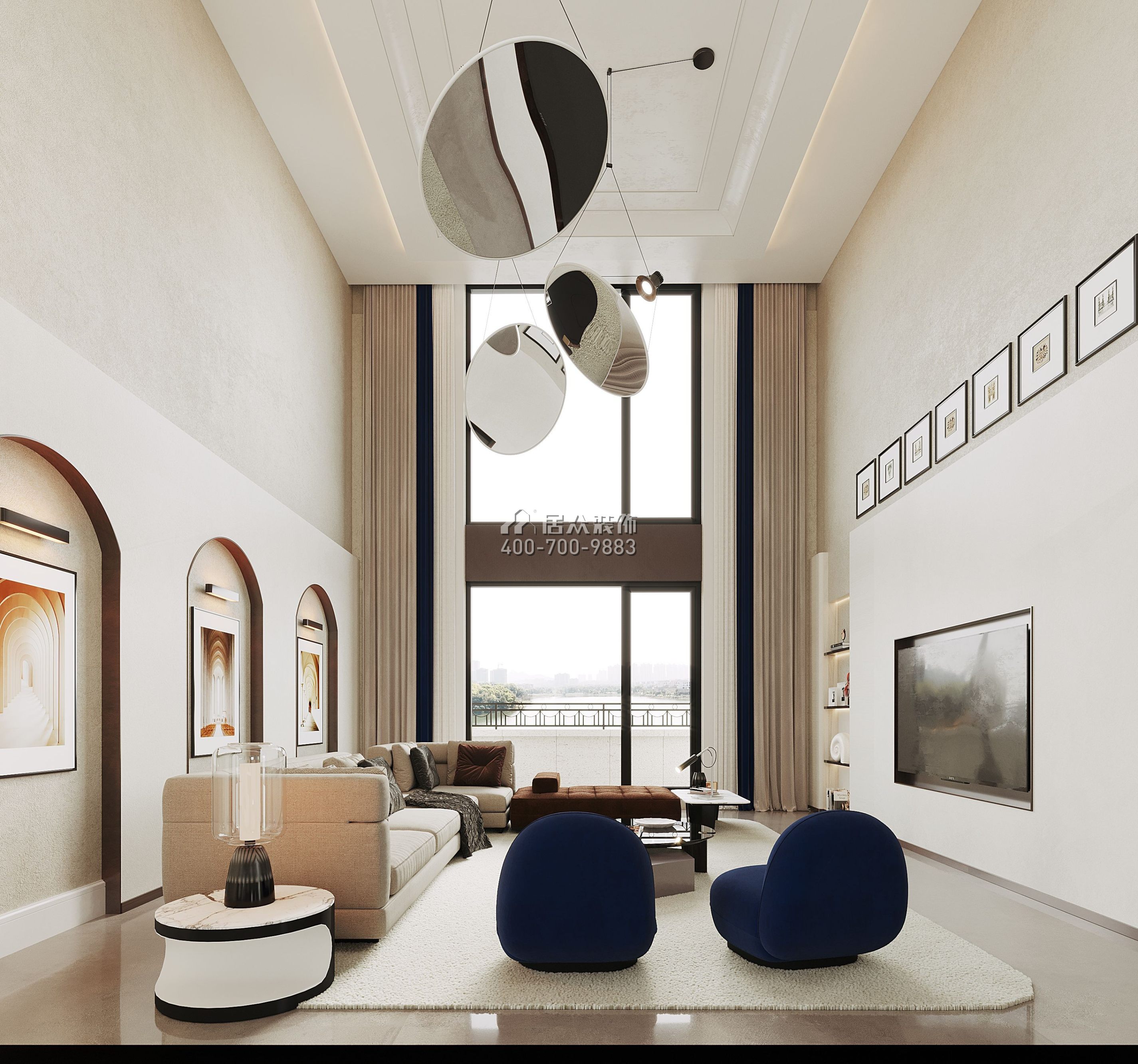 金地自在城800平方米混搭風格別墅戶型客廳裝修效果圖