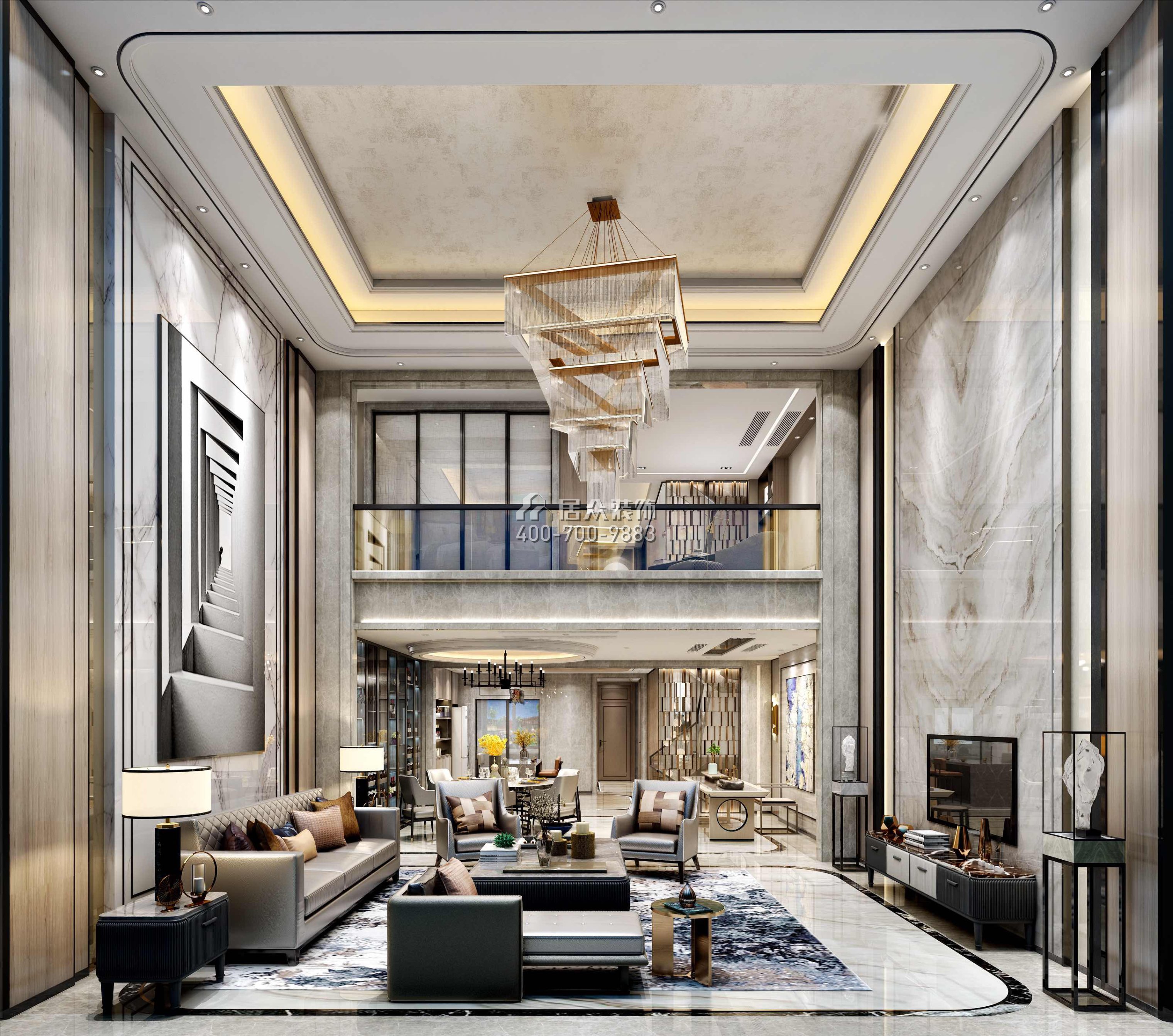 万科紫台600平方米现代简约风格别墅户型客厅装修效果图