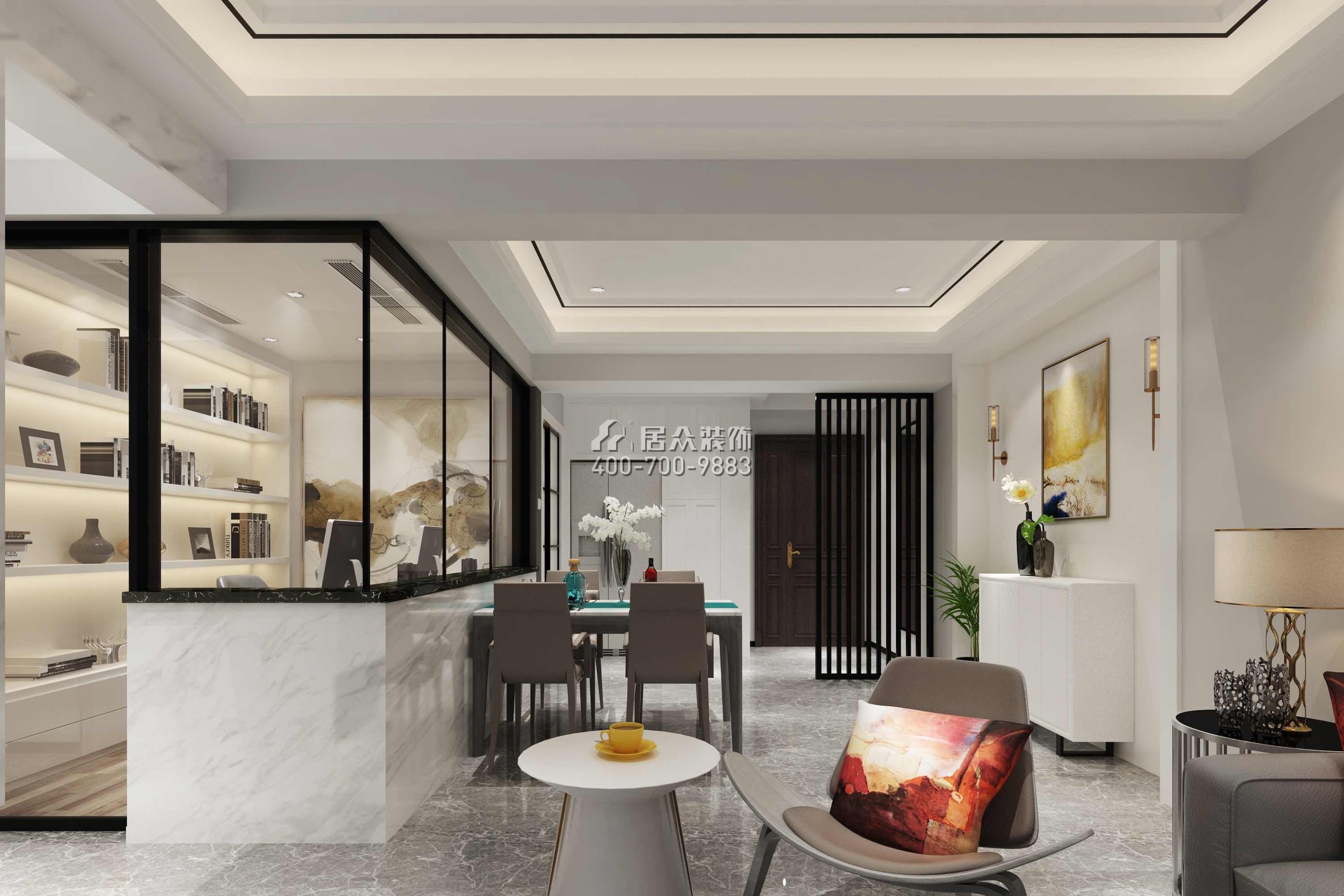博林天瑞89平方米現代簡約風格平層戶型餐廳裝修效果圖