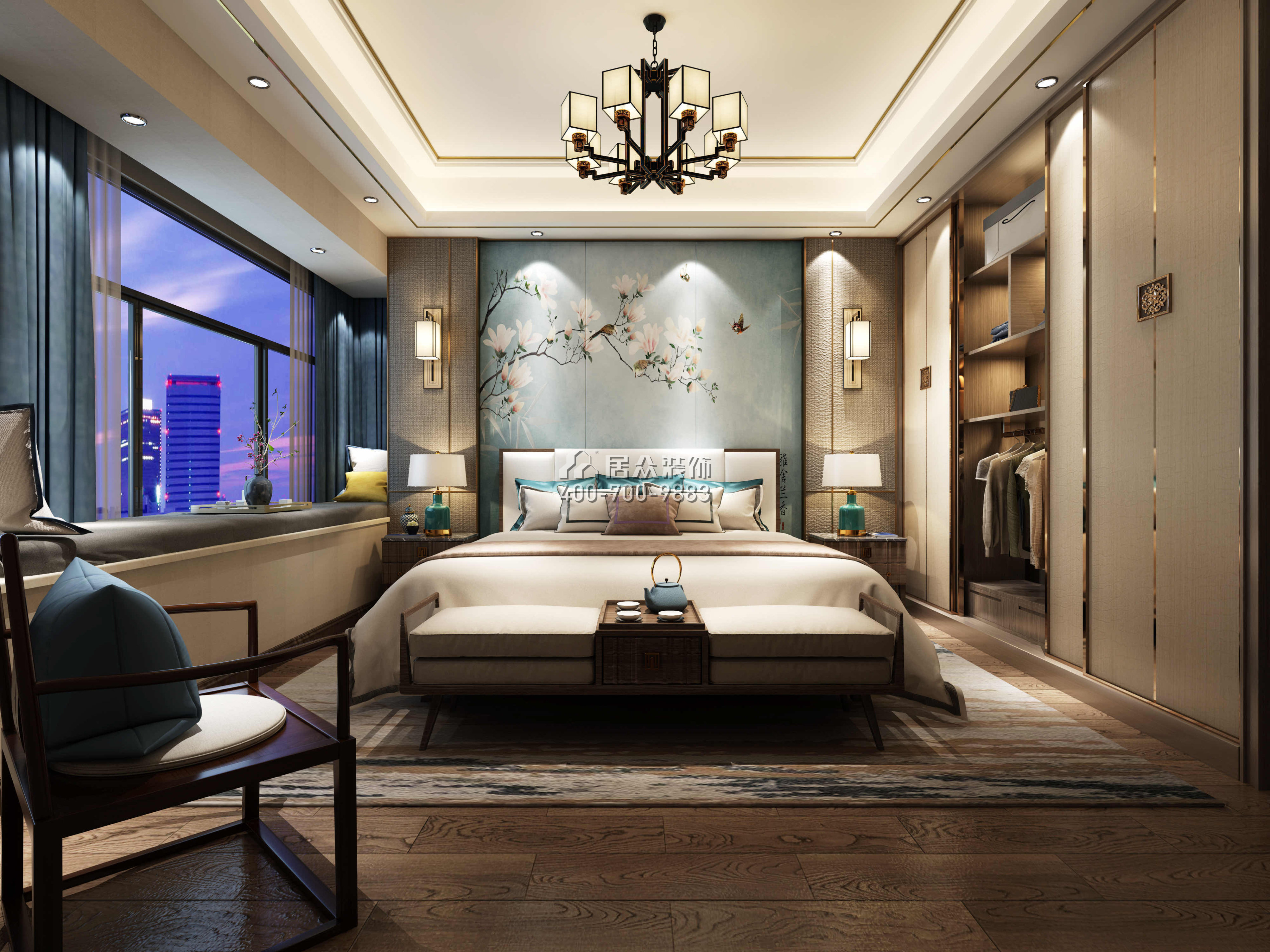 保利海上五月花320平方米中式风格复式户型卧室装修效果图