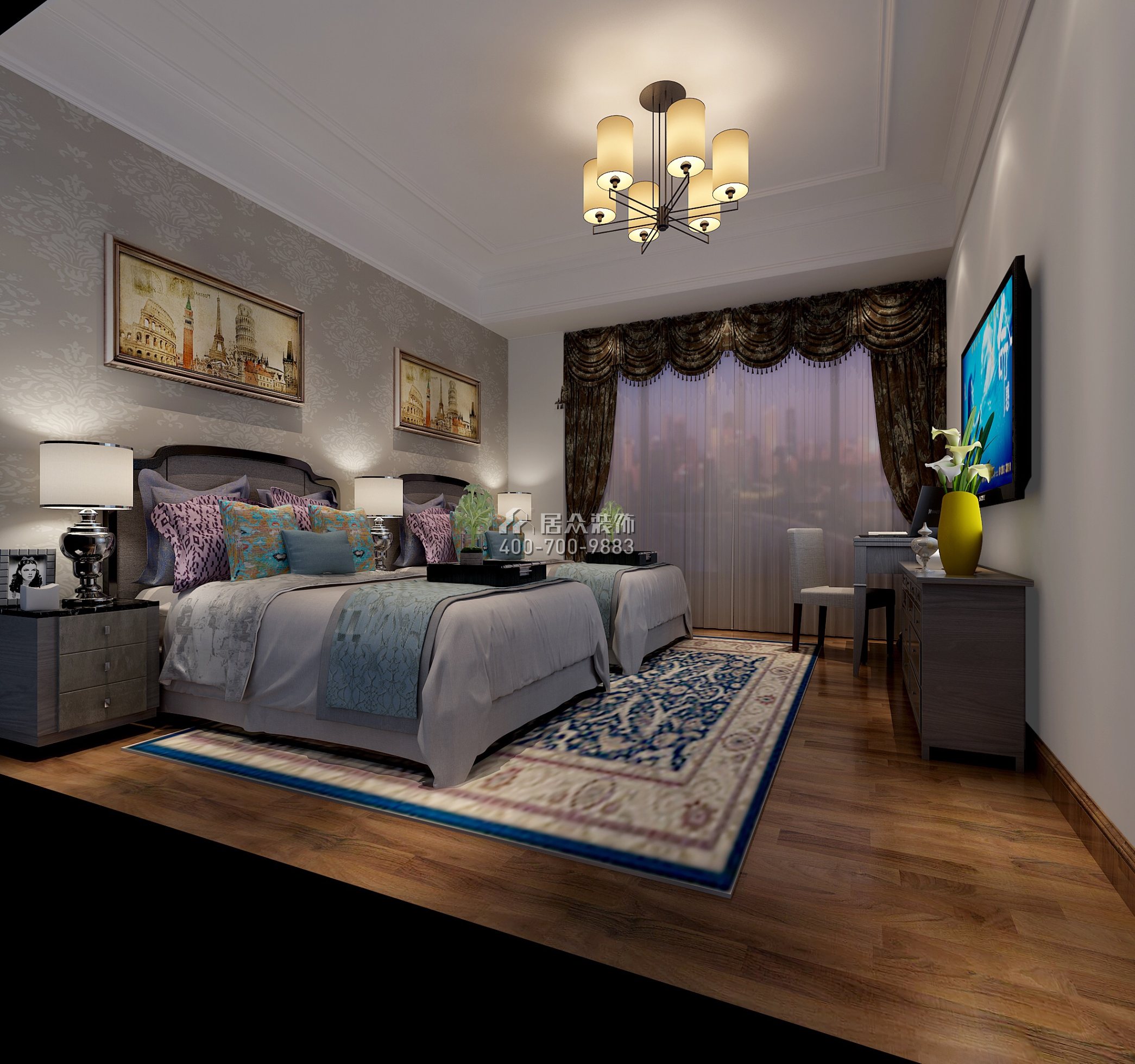雅居樂花冠集192平方米歐式風格平層戶型臥室裝修效果圖