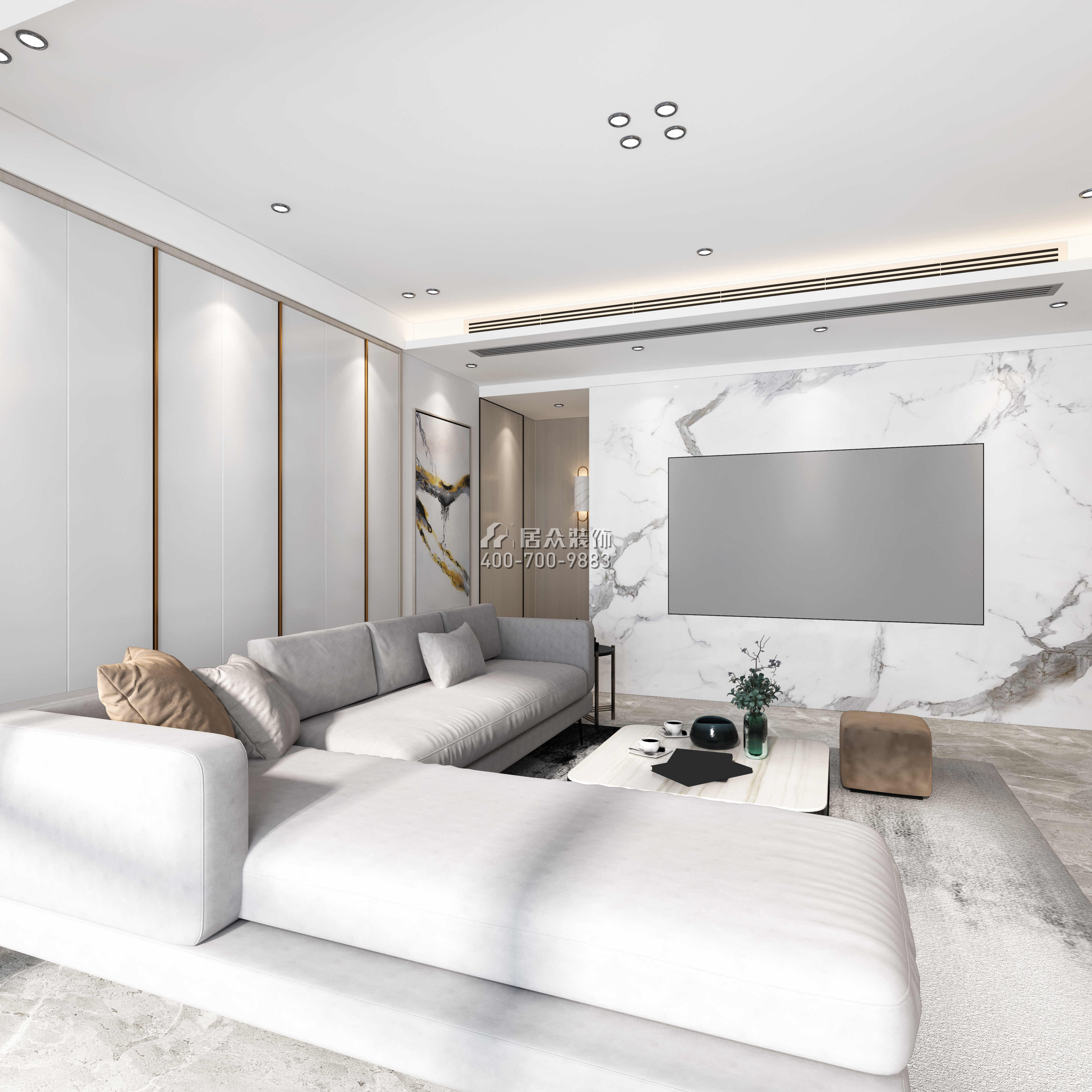 中海銀海灣130平方米現代簡約風格平層戶型客廳裝修效果圖