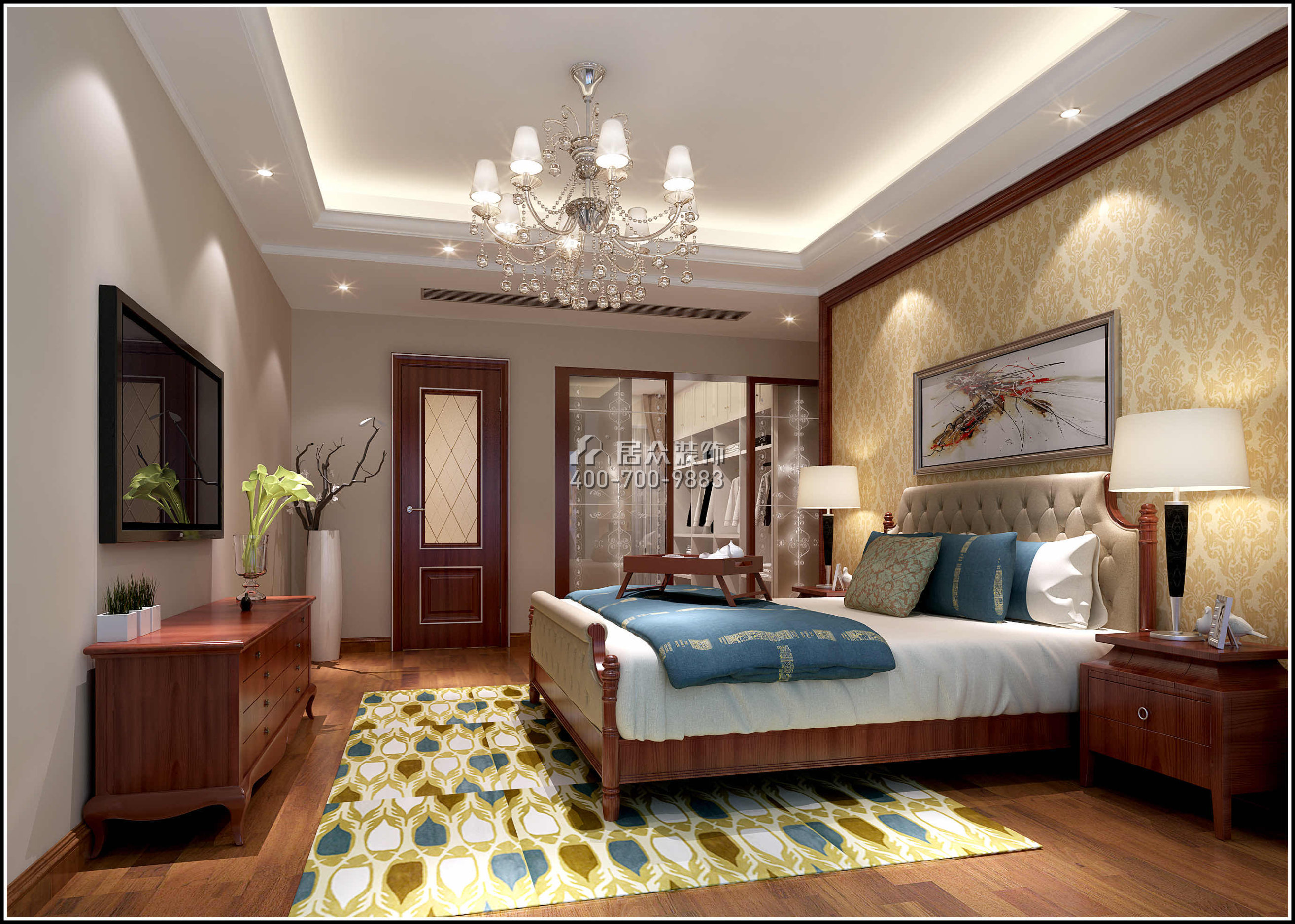 绿景公馆1866171平方米美式风格平层户型卧室装修效果图