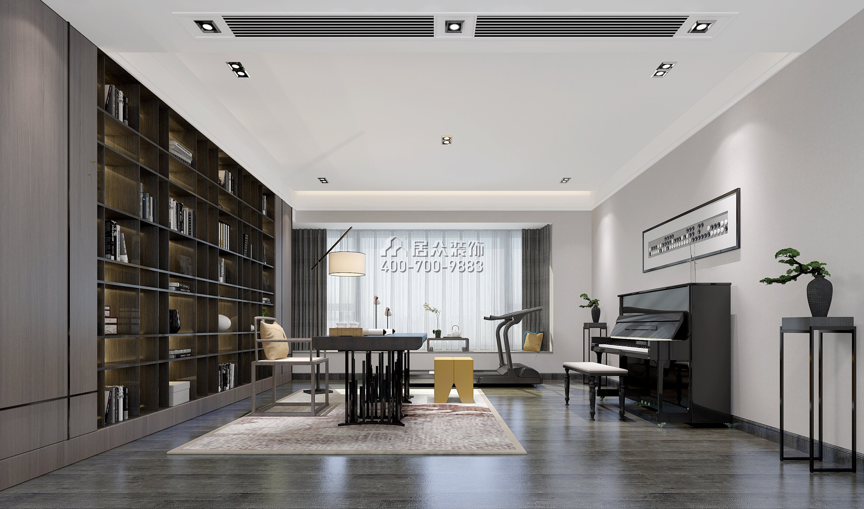 星河丹堤250平方米中式风格复式户型书房kok电竞平台效果图