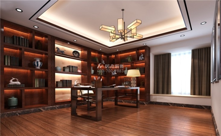 300平方米中式风格平层户型书房装修效果图