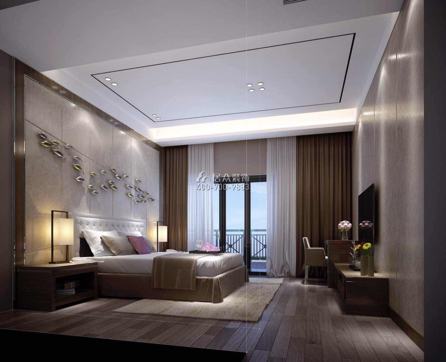 龙城一品580平方米现代简约风格别墅户型卧室装修效果图