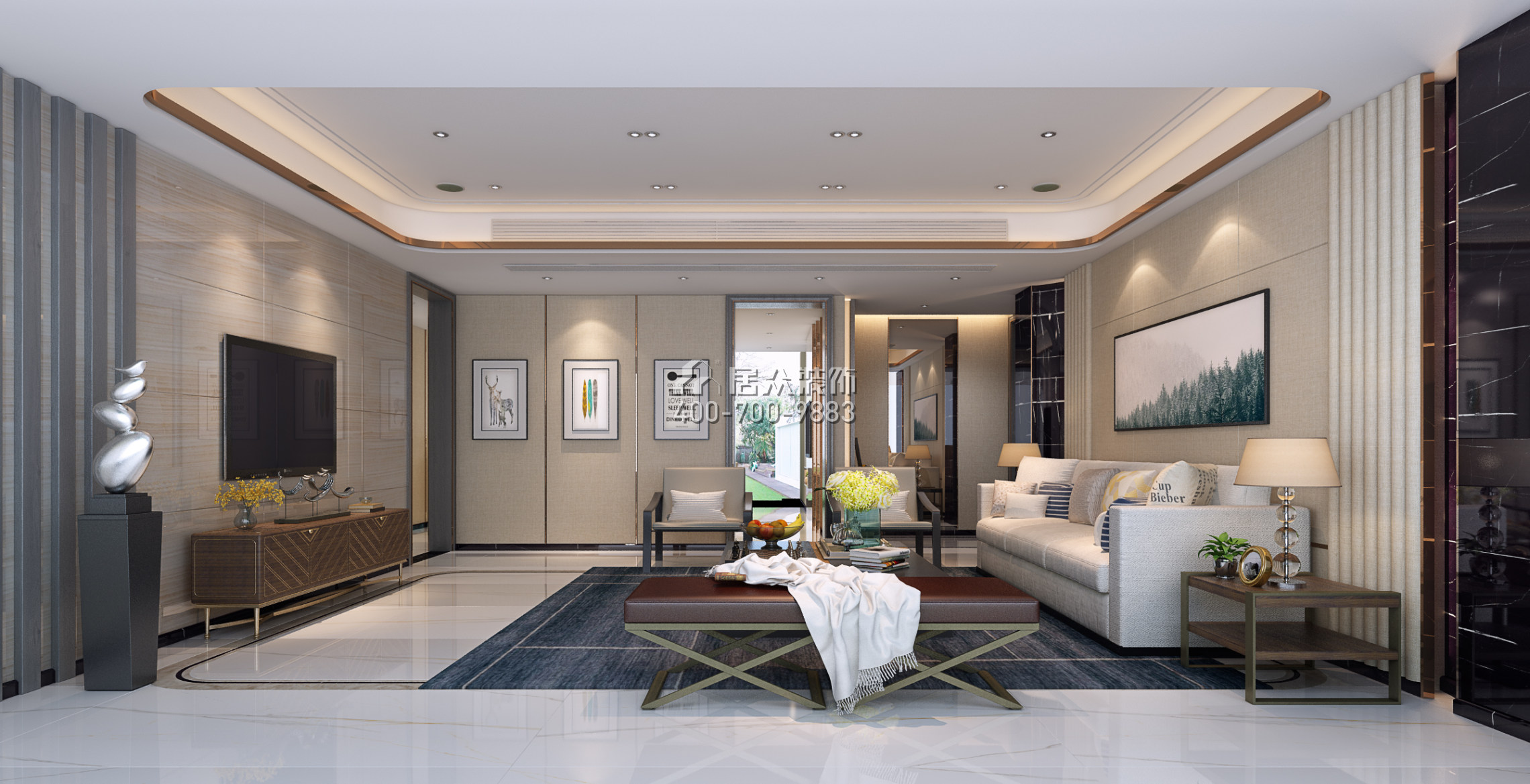 中信紅樹灣一期260平方米現代簡約風格平層戶型客廳裝修效果圖