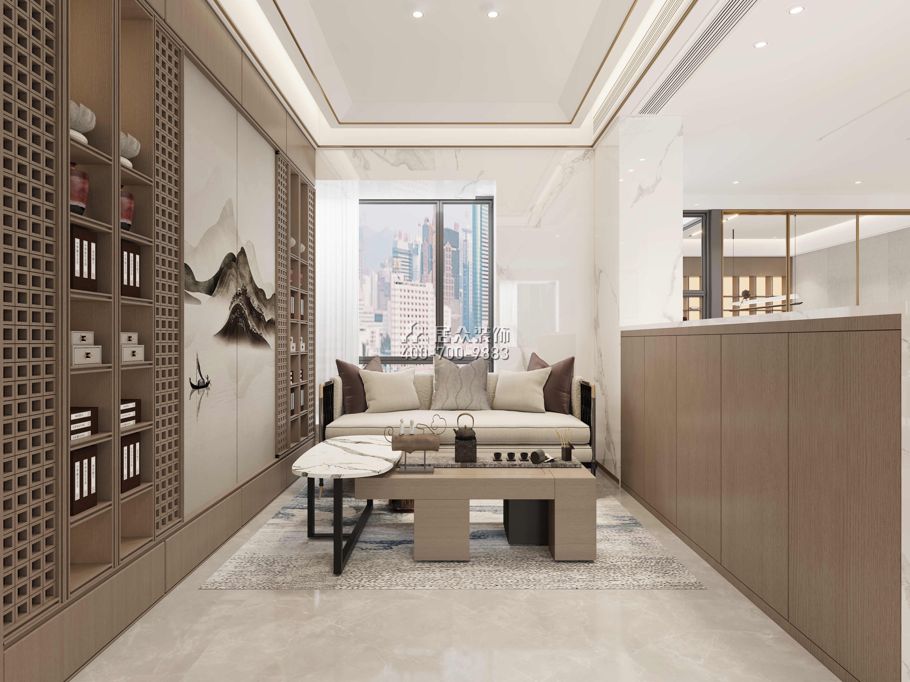 寶利豪庭500平方米中式風格復式戶型茶室裝修效果圖