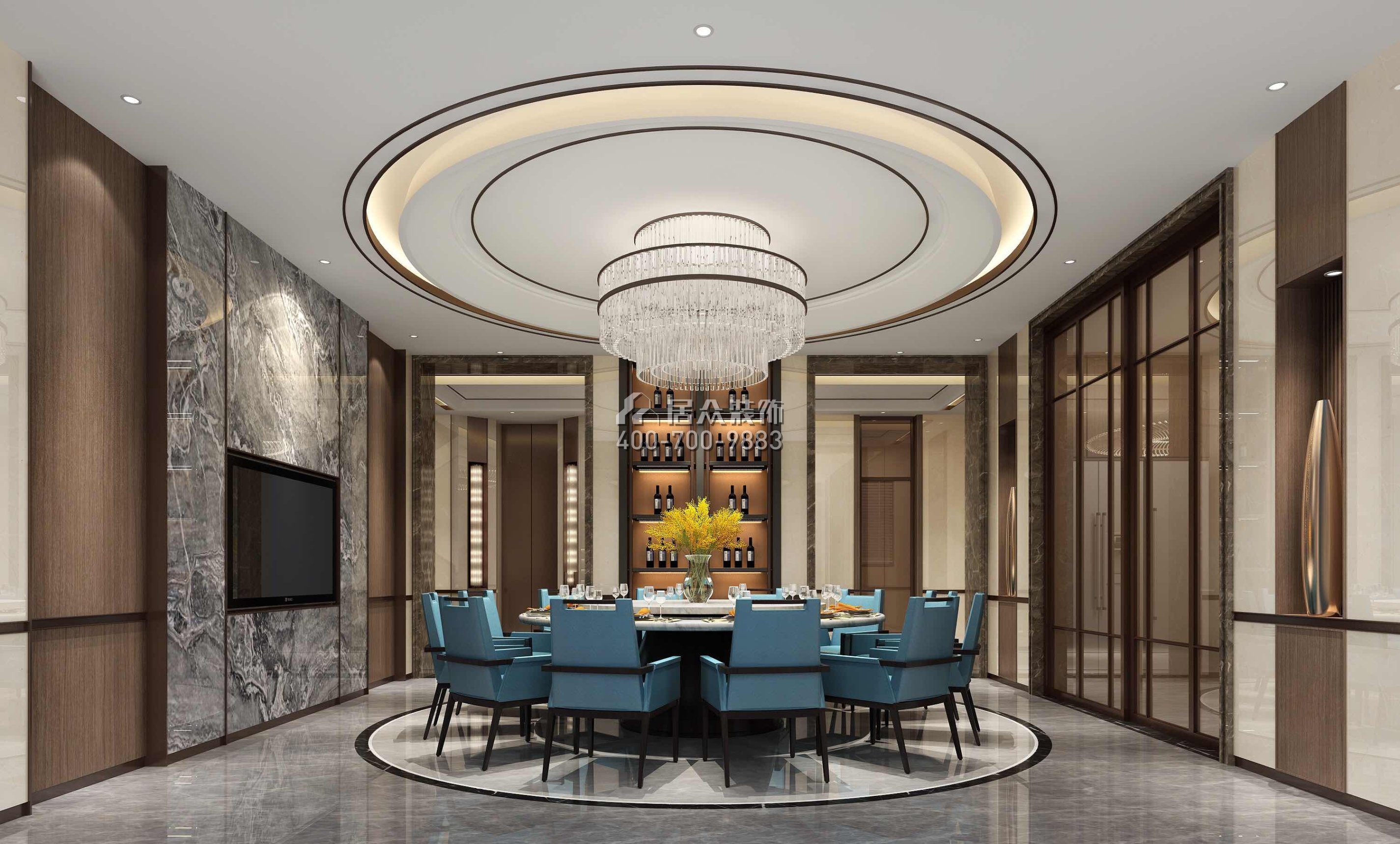 新世纪颐龙湾1000平方米中式风格别墅户型餐厅装修效果图