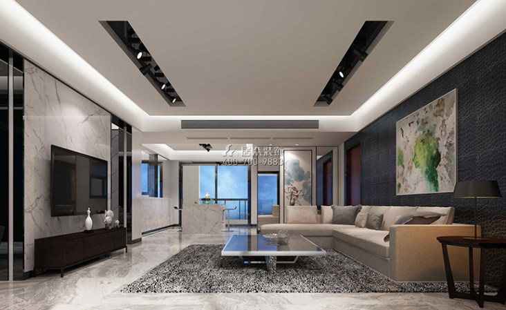 方直珑湖湾164平方米现代简约风格平层户型客厅装修效果图