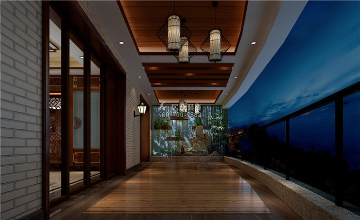 中海珑玺130平方米中式风格平层户型阳台装修效果图
