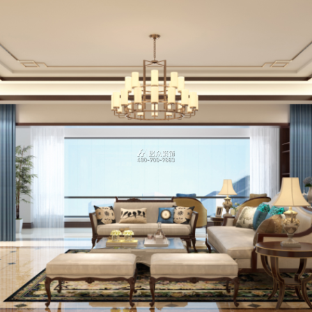 碧桂園天璽彎406平方米中式風格平層戶型客廳裝修效果圖