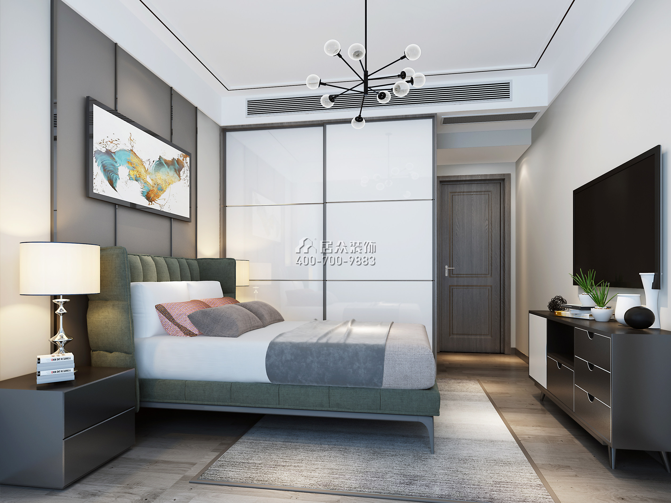 联投东方华府二期105平方米中式风格平层户型卧室装修效果图