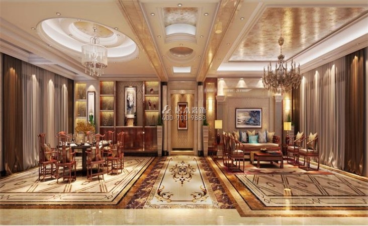 星湖尚景苑290平方米混搭風格平層戶型客餐廳一體裝修效果圖