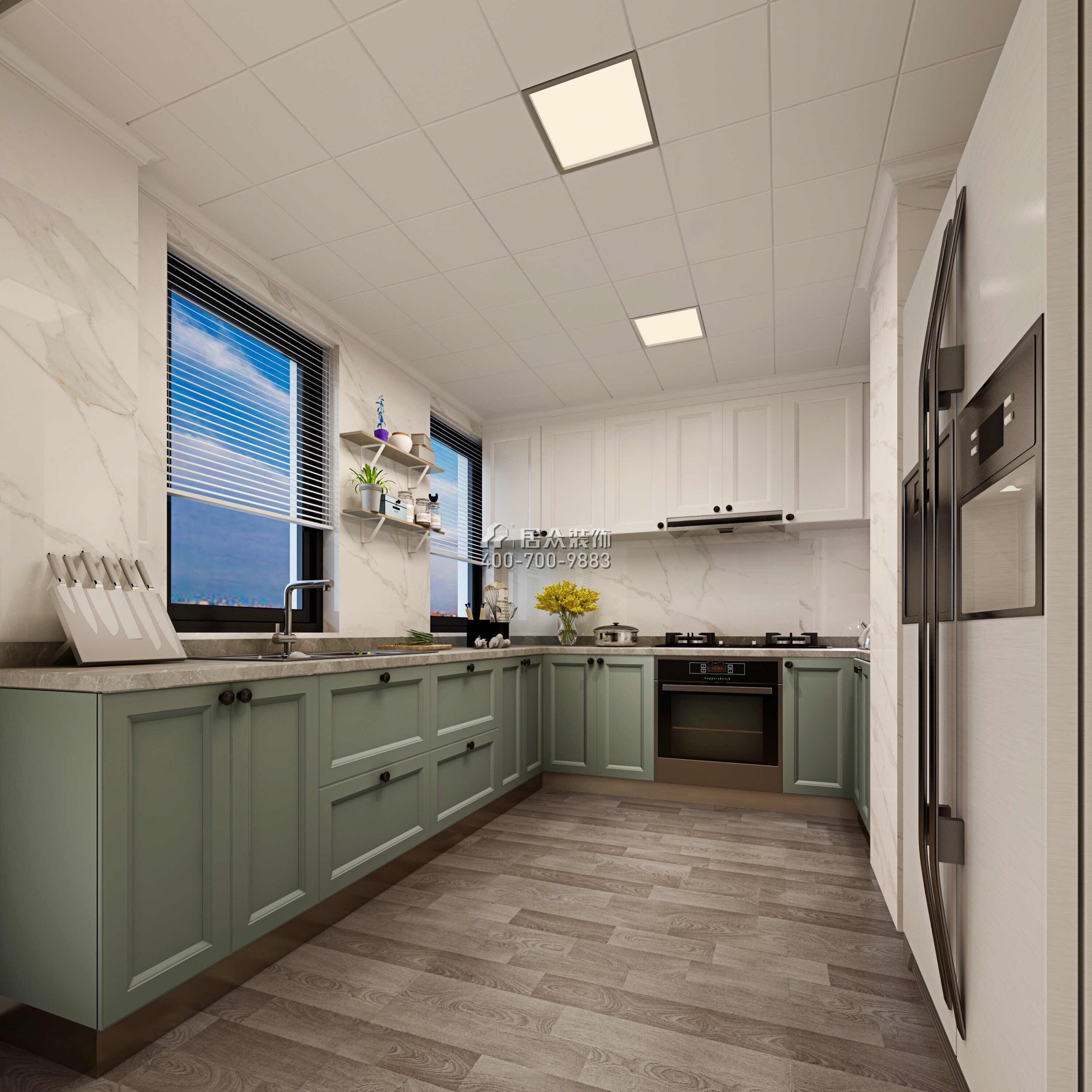 星河传说聚星岛110平方米美式风格平层户型厨房装修效果图