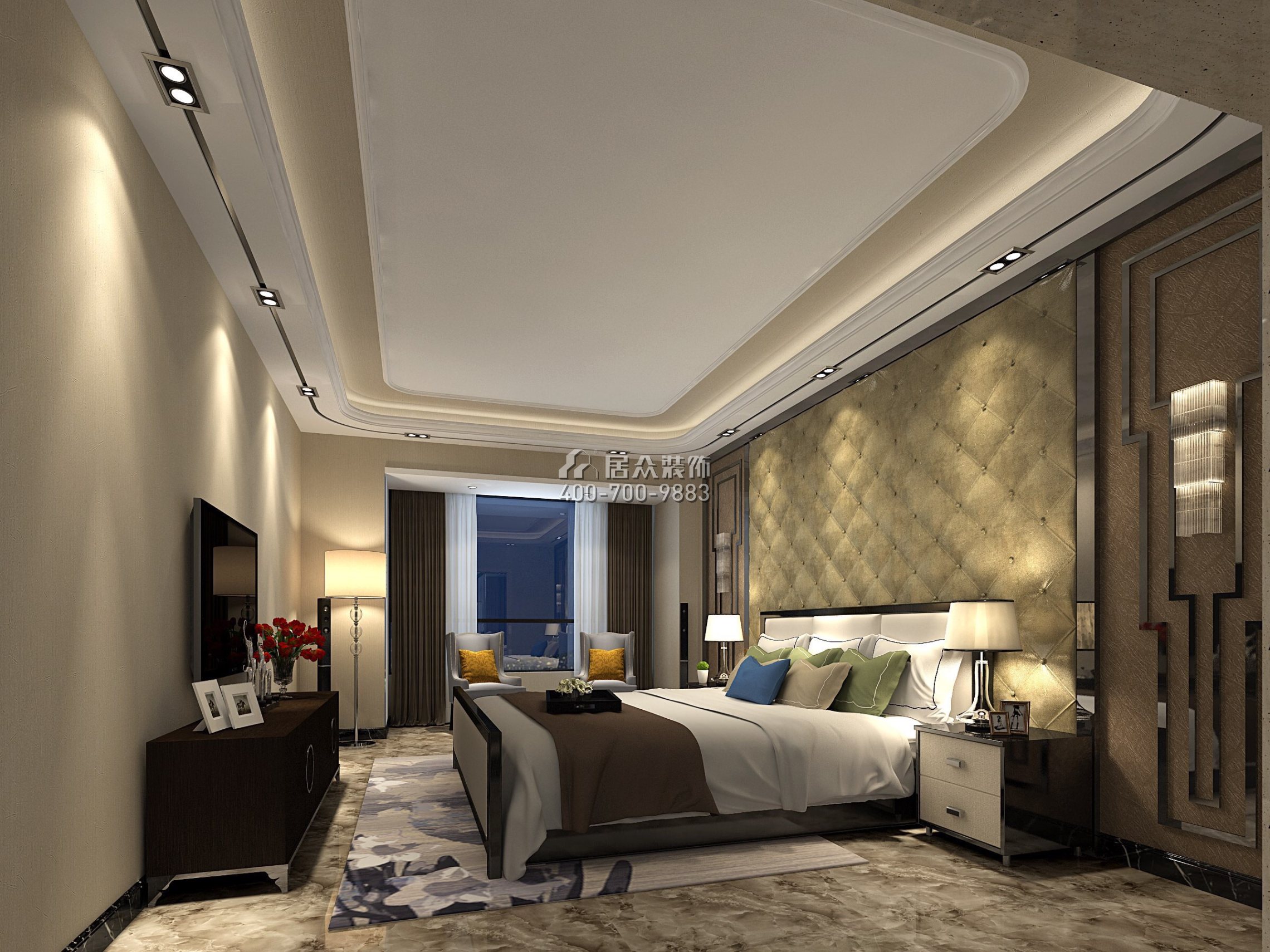湛江万达广场160平方米现代简约风格平层户型卧室装修效果图