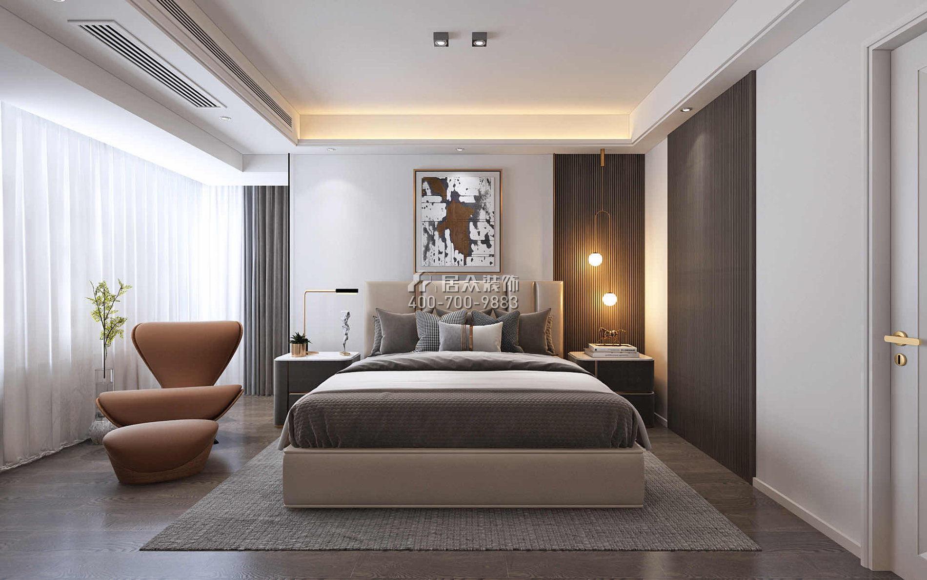 万达湖公馆180平方米现代简约风格平层户型卧室装修效果图