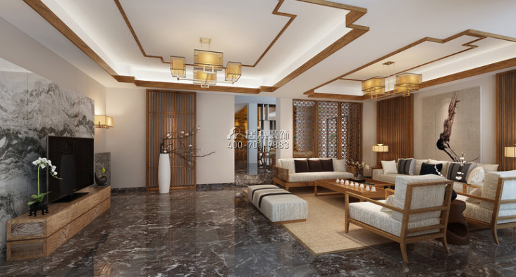 复地御香山350平方米中式风格别墅户型客厅装修效果图