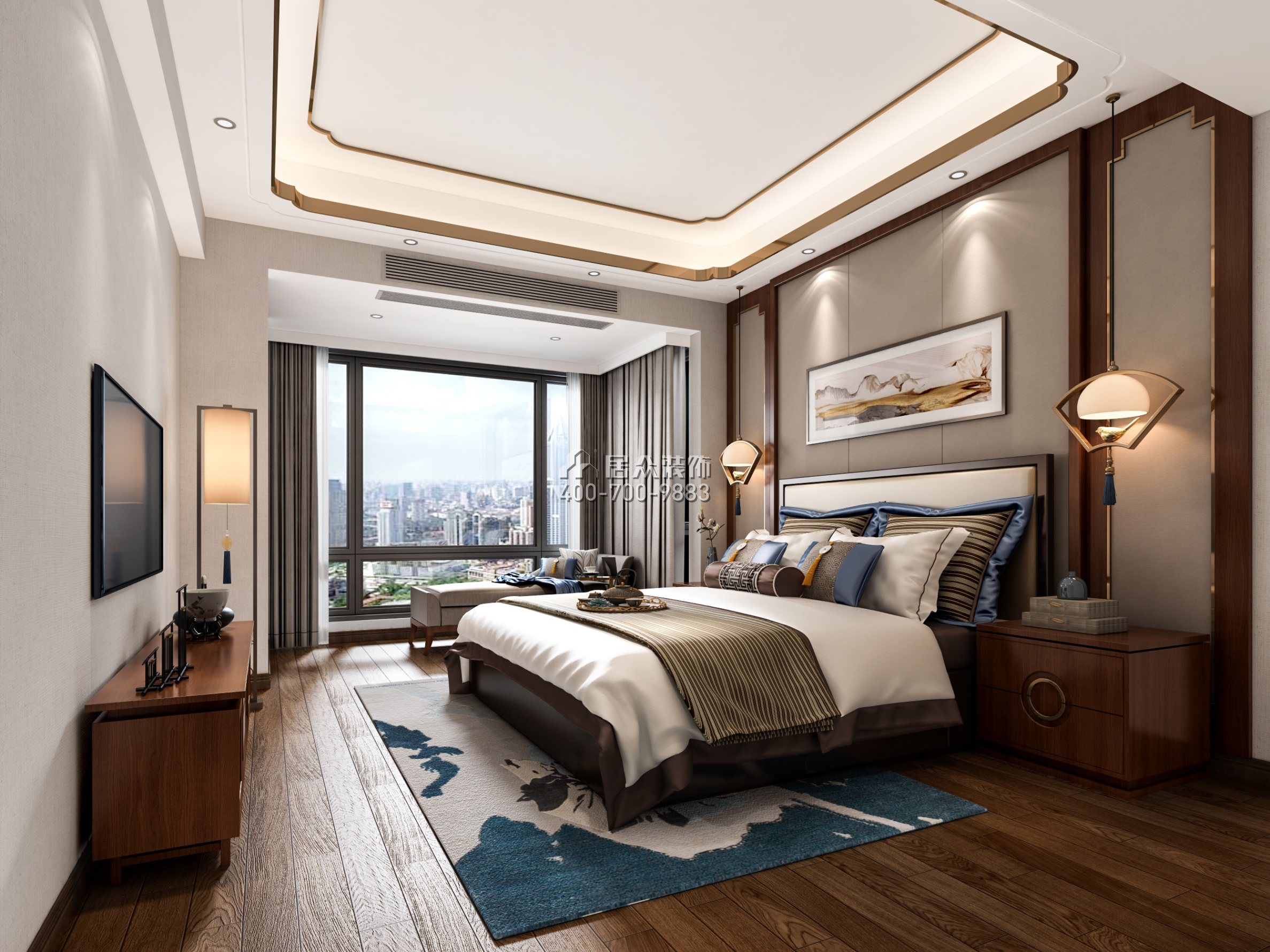 南头大厦268平方米中式风格复式户型卧室装修效果图