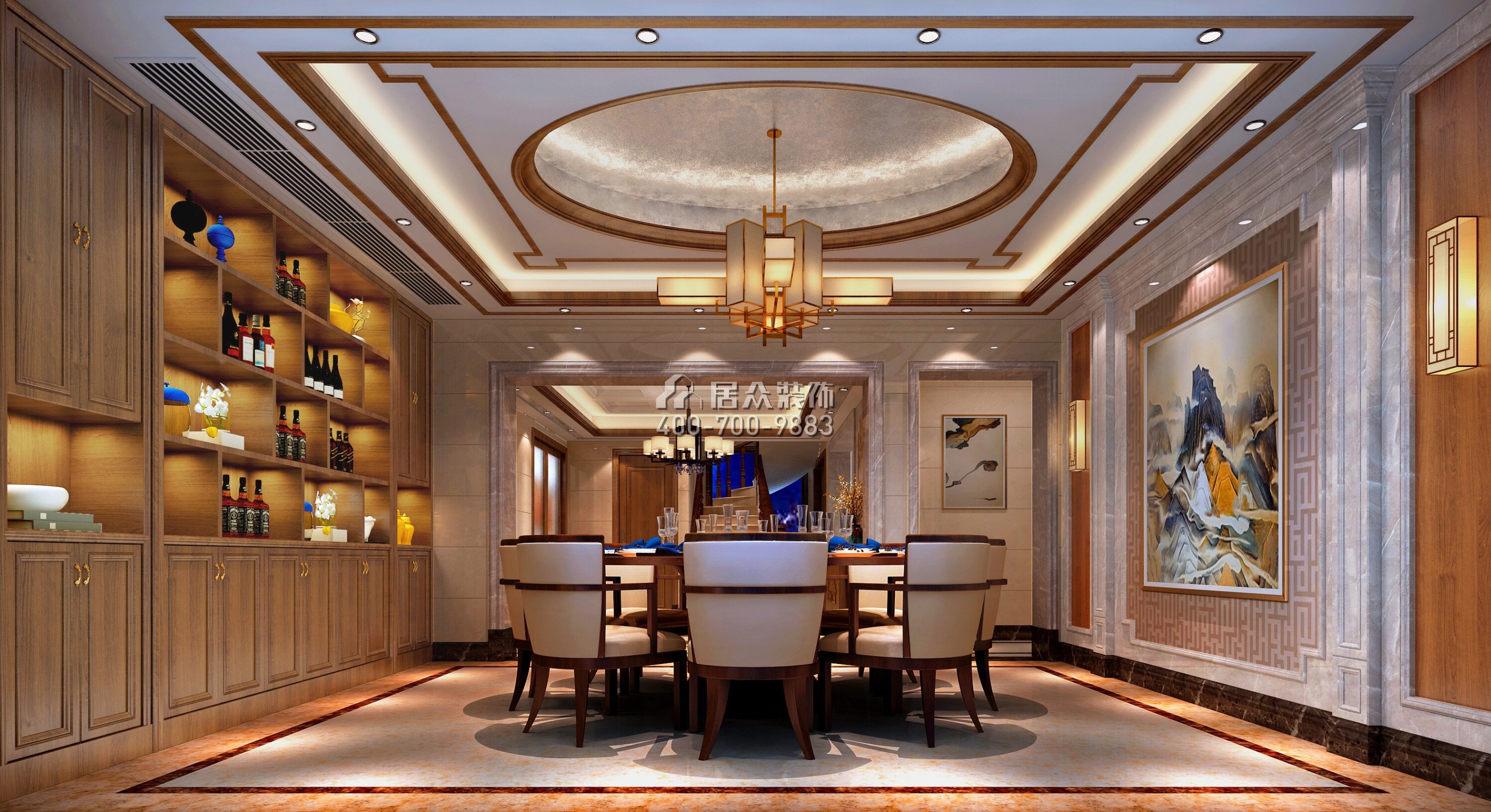 博罗自建别墅320平方米中式风格别墅户型餐厅装修效果图