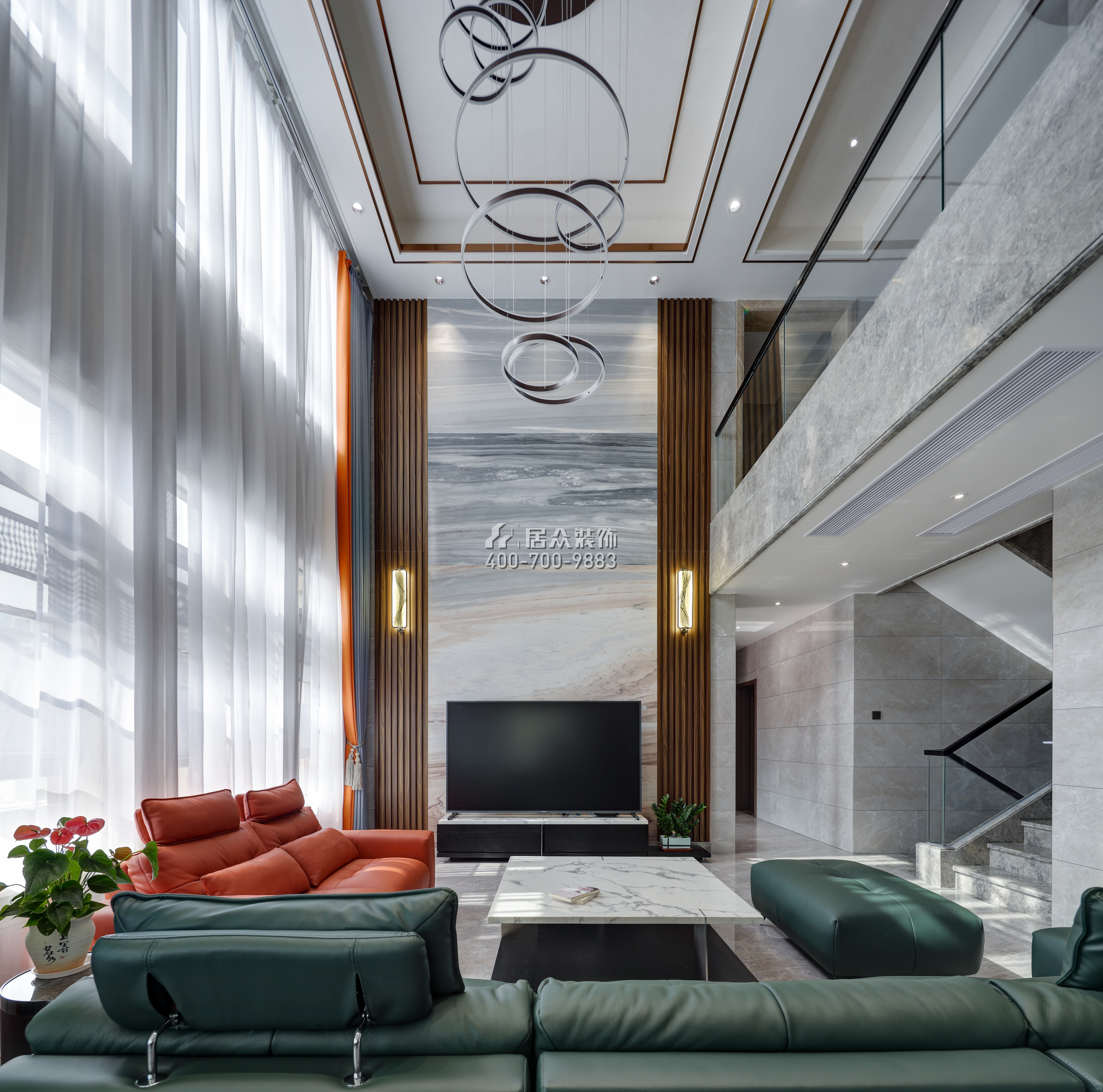 金地湖山大境430平方米現代簡約風格別墅戶型客廳裝修效果圖