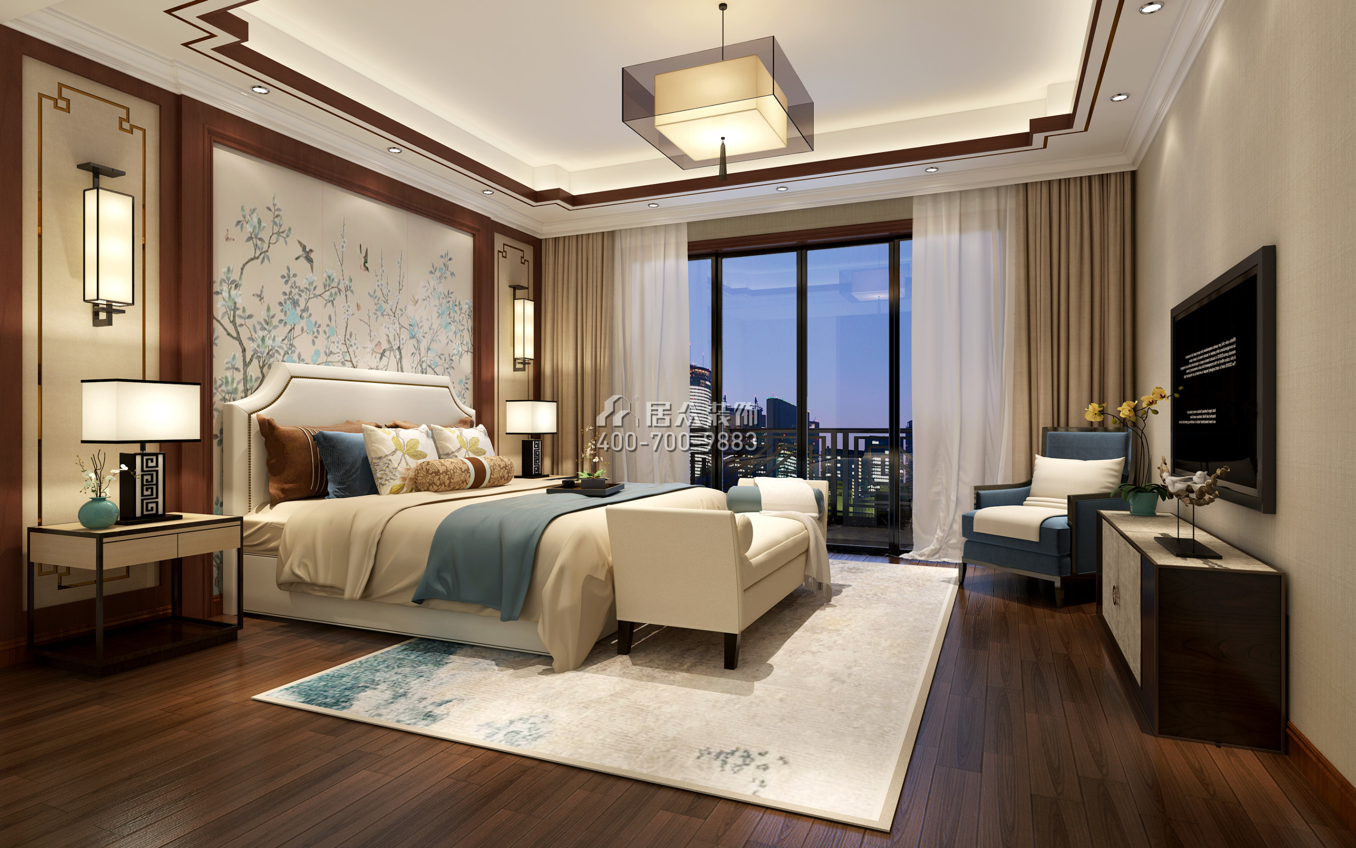 华发山庄260平方米中式风格平层户型卧室装修效果图