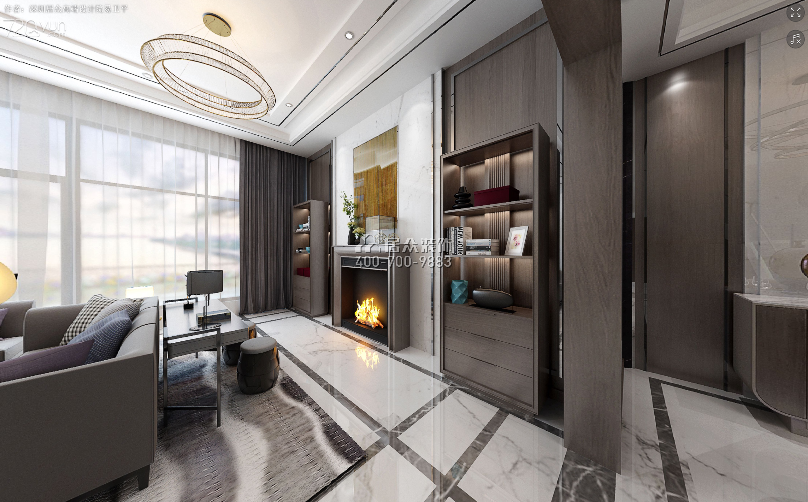 阿卡迪亚400平方米现代简约风格别墅户型客厅装修效果图