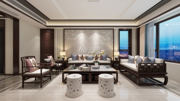 三一翡翠灣240平方米中式風格平層戶型客廳裝修效果圖