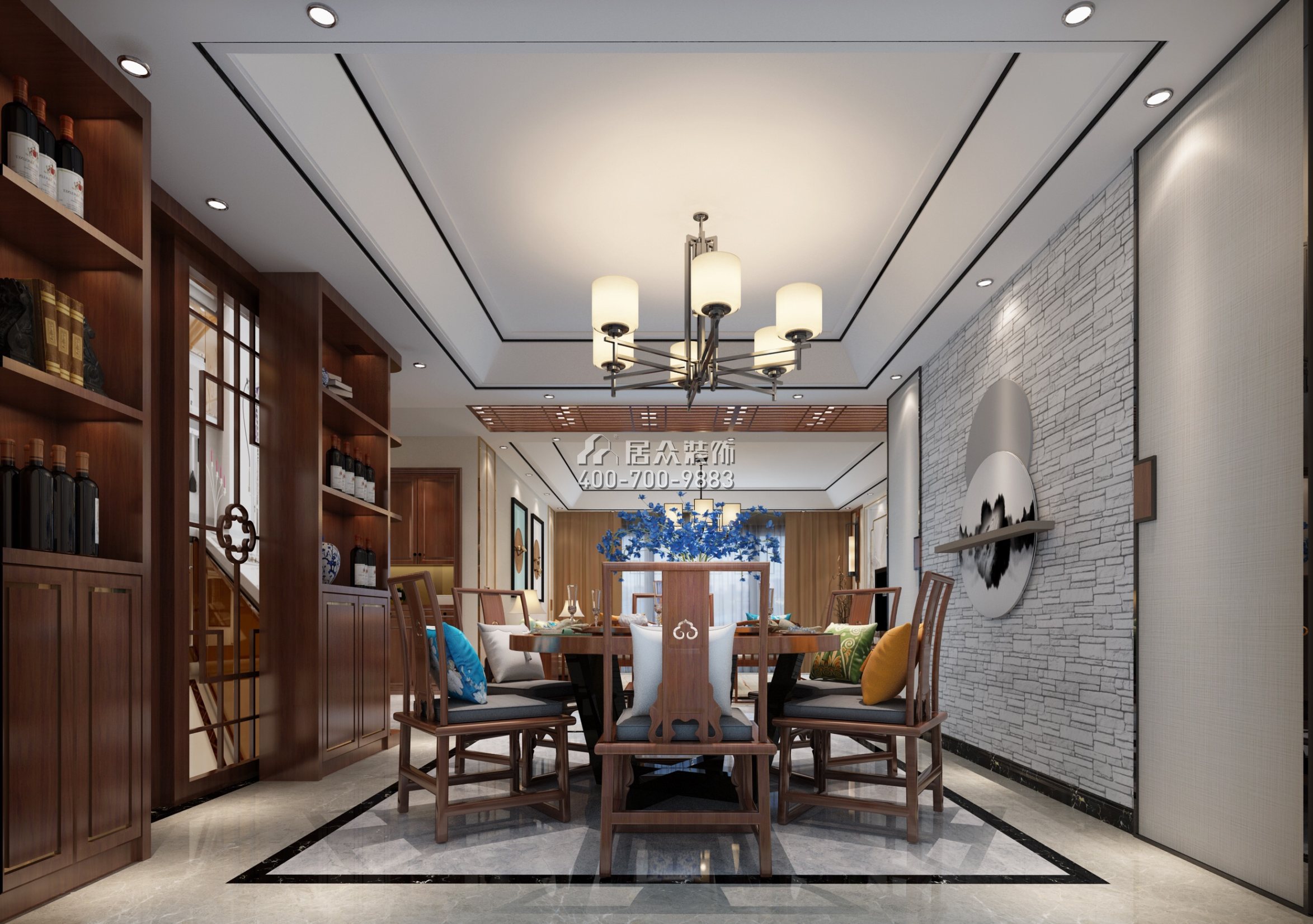美的君兰江山200平方米中式风格平层户型餐厅装修效果图