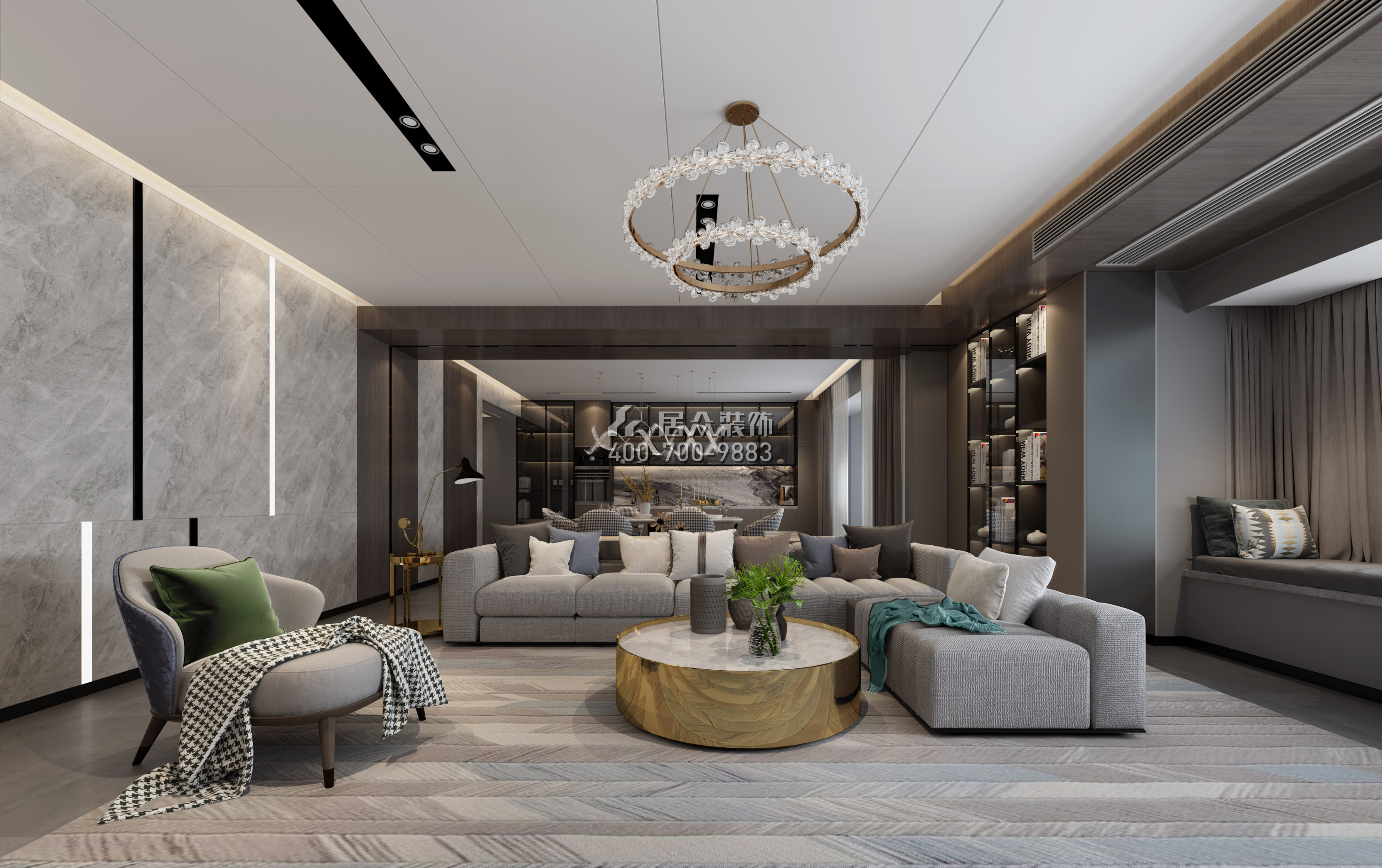 中海銀海灣330平方米現代簡約風格平層戶型客廳裝修效果圖