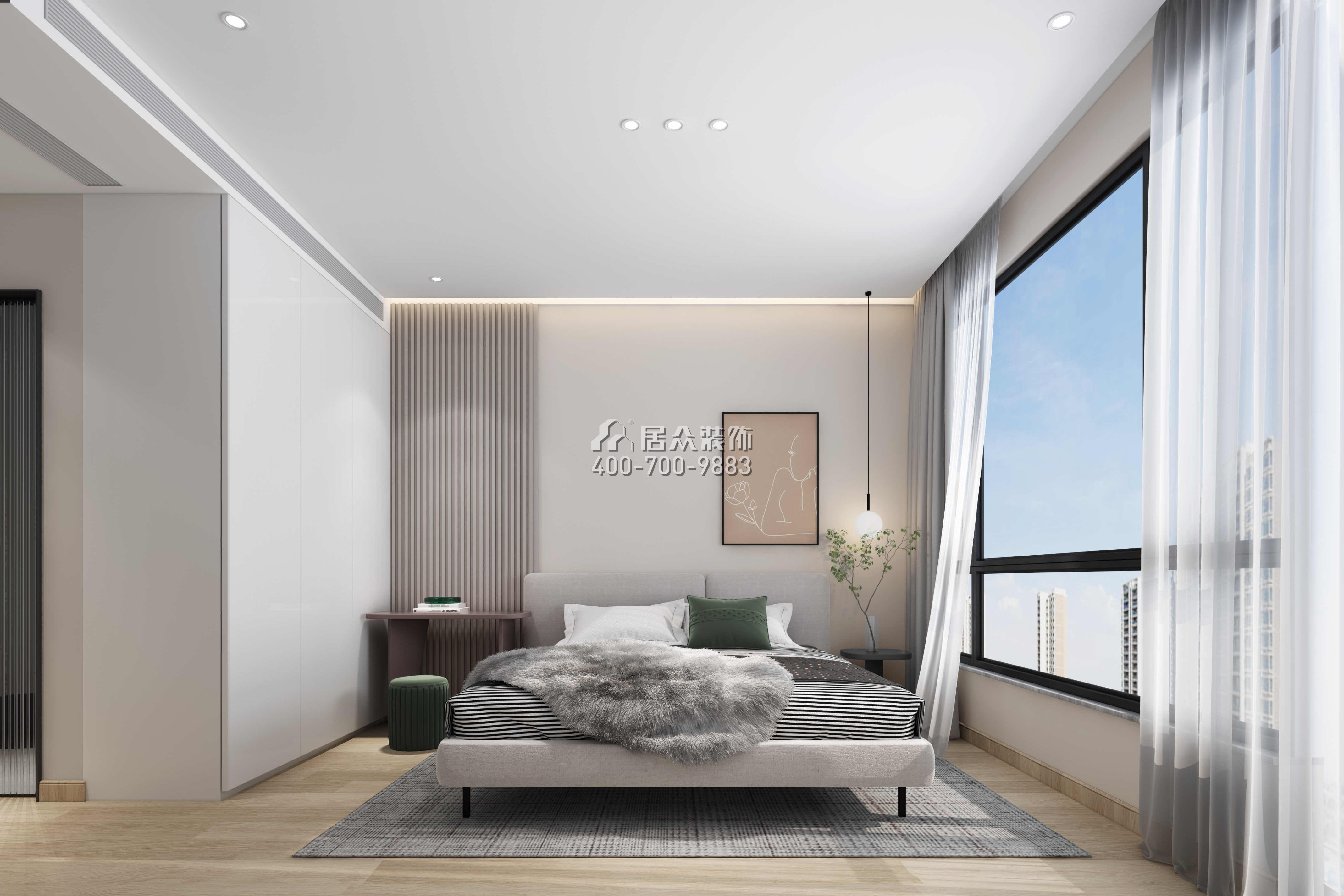 星河天地89平方米现代简约风格平层户型卧室装修效果图