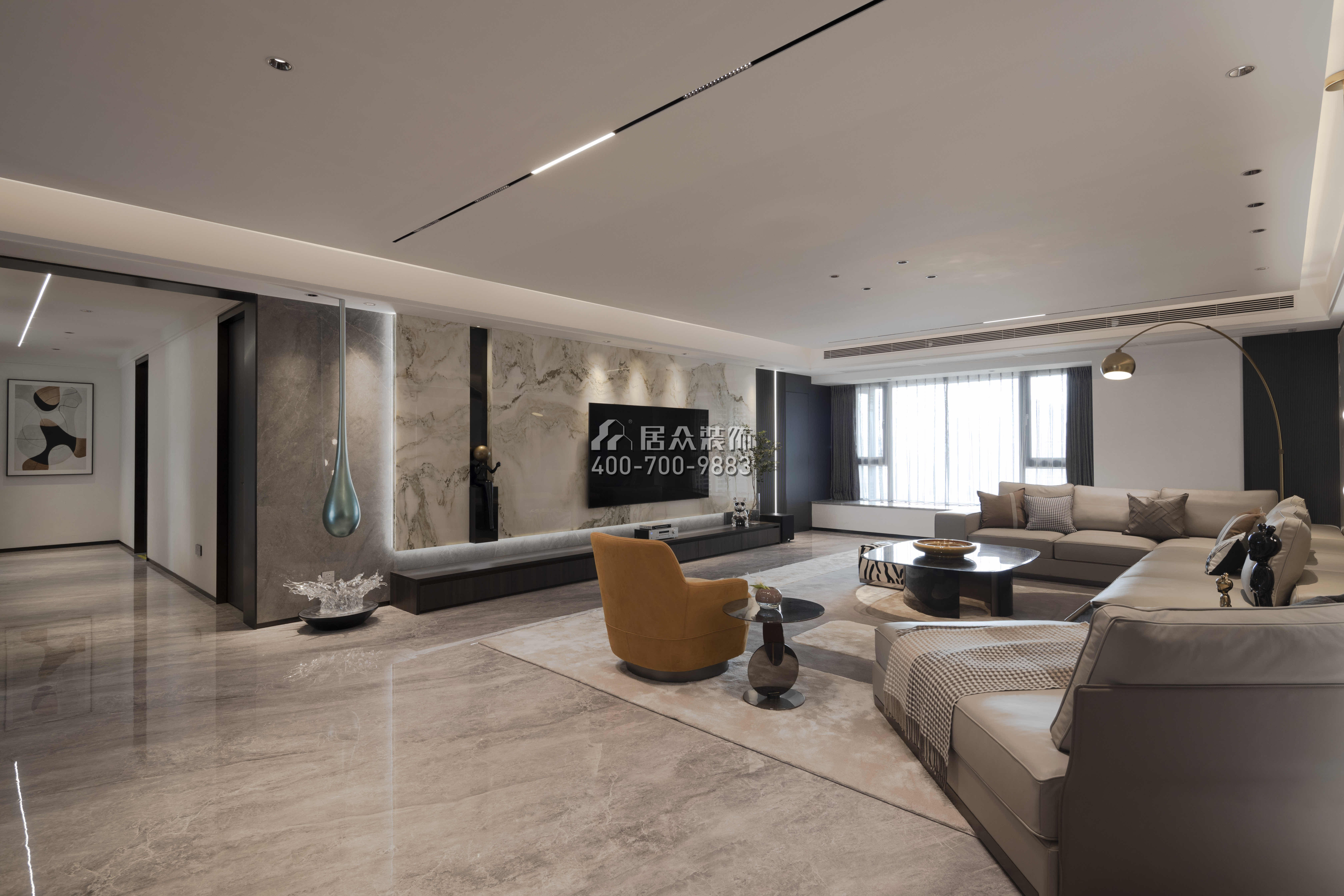 波托菲诺纯水岸275平方米现代简约风格平层户型客厅kok电竞平台效果图