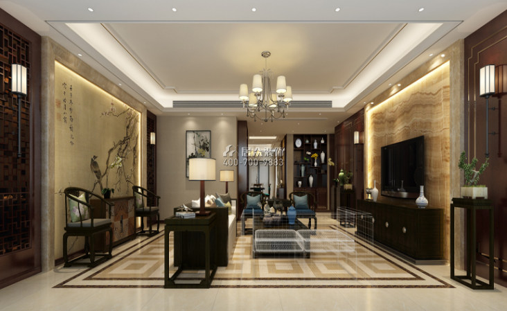 星匯名庭120平方米中式風格平層戶型客廳裝修效果圖